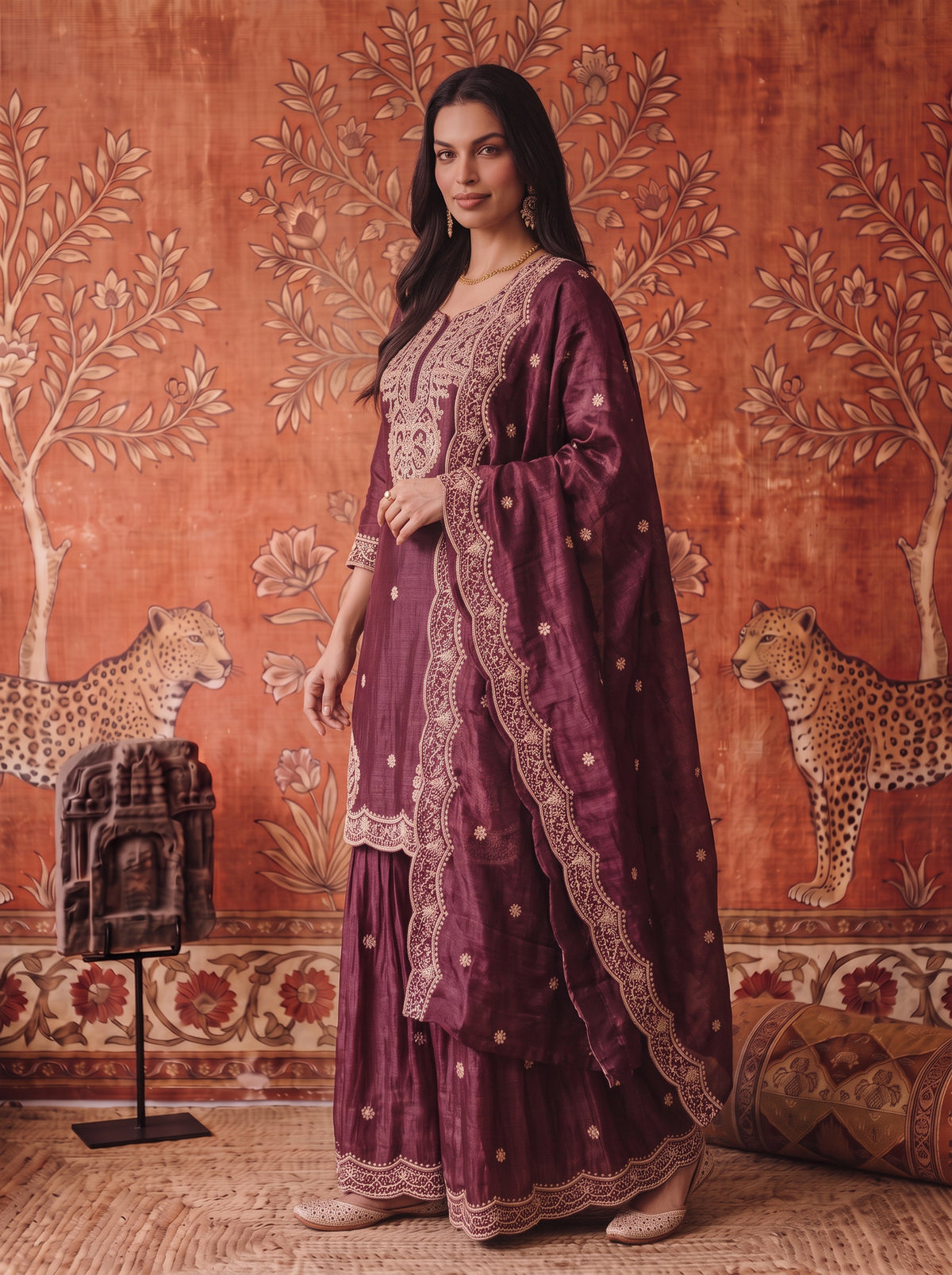 Viscose Embroidered Straight Knee Length Kurta With Pant and Dupatta