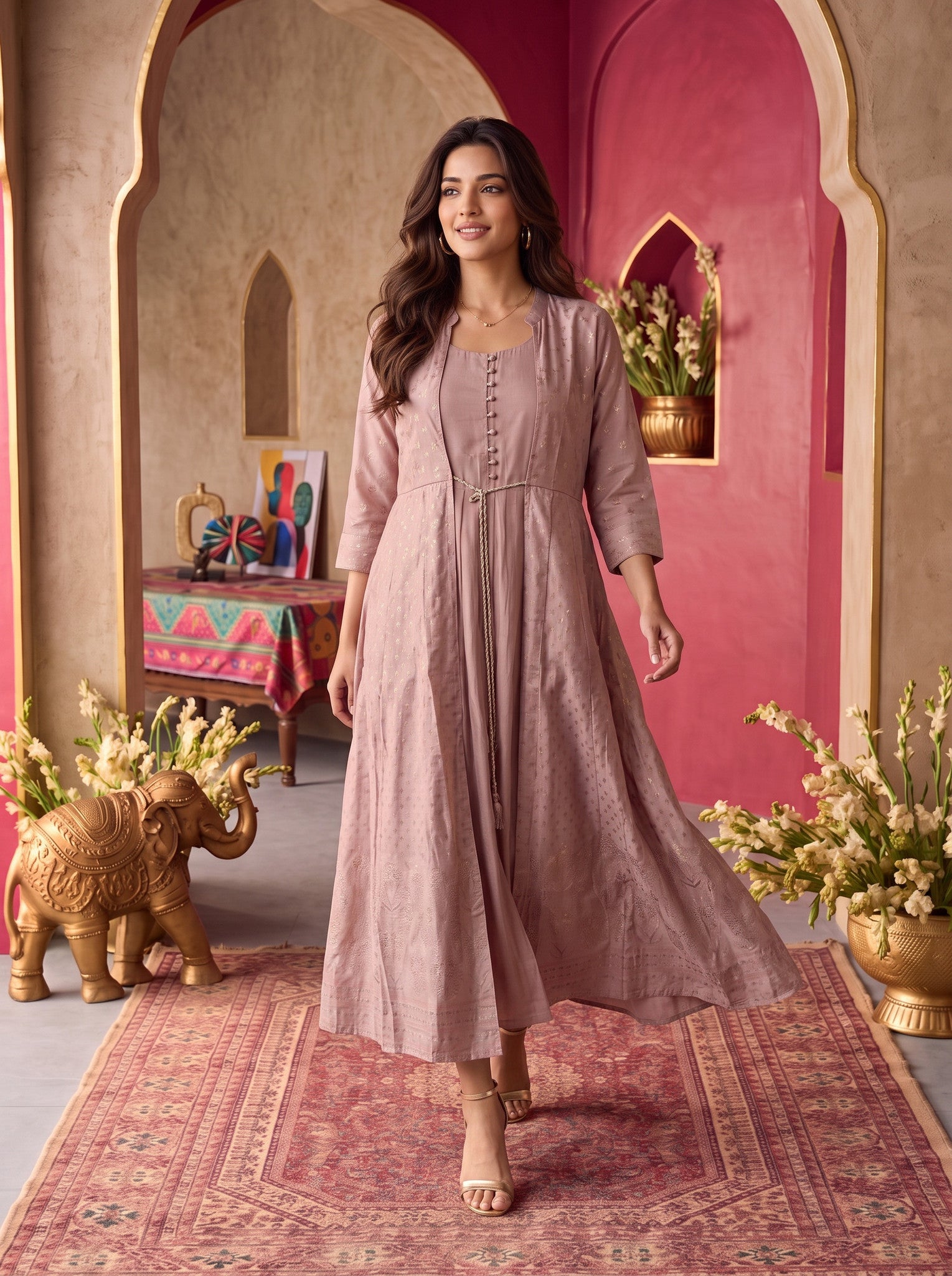 Viscose Printed Flared Calf Length Kurta