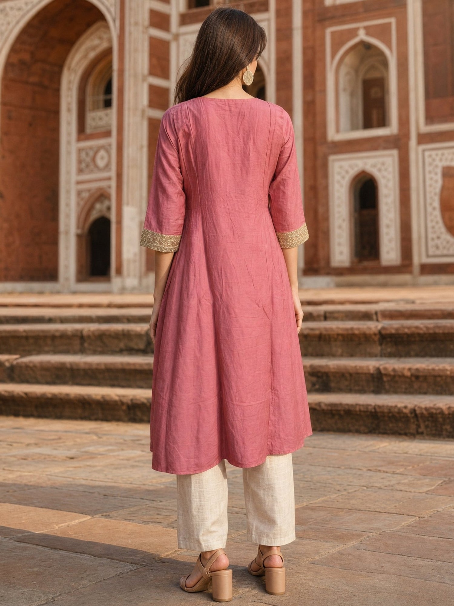 Rayon Embroidered Flared Calf Length Kurta