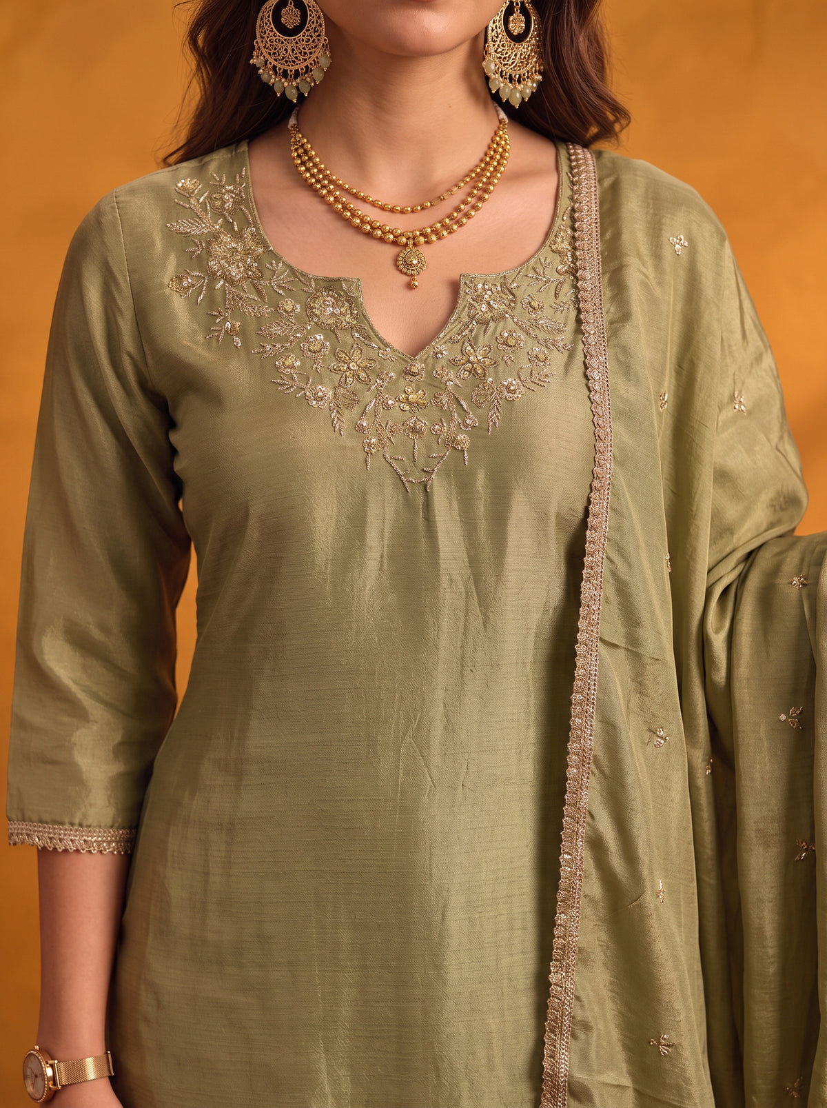 Viscose Embroidered Straight Knee Length Kurta With Pant and Dupatta