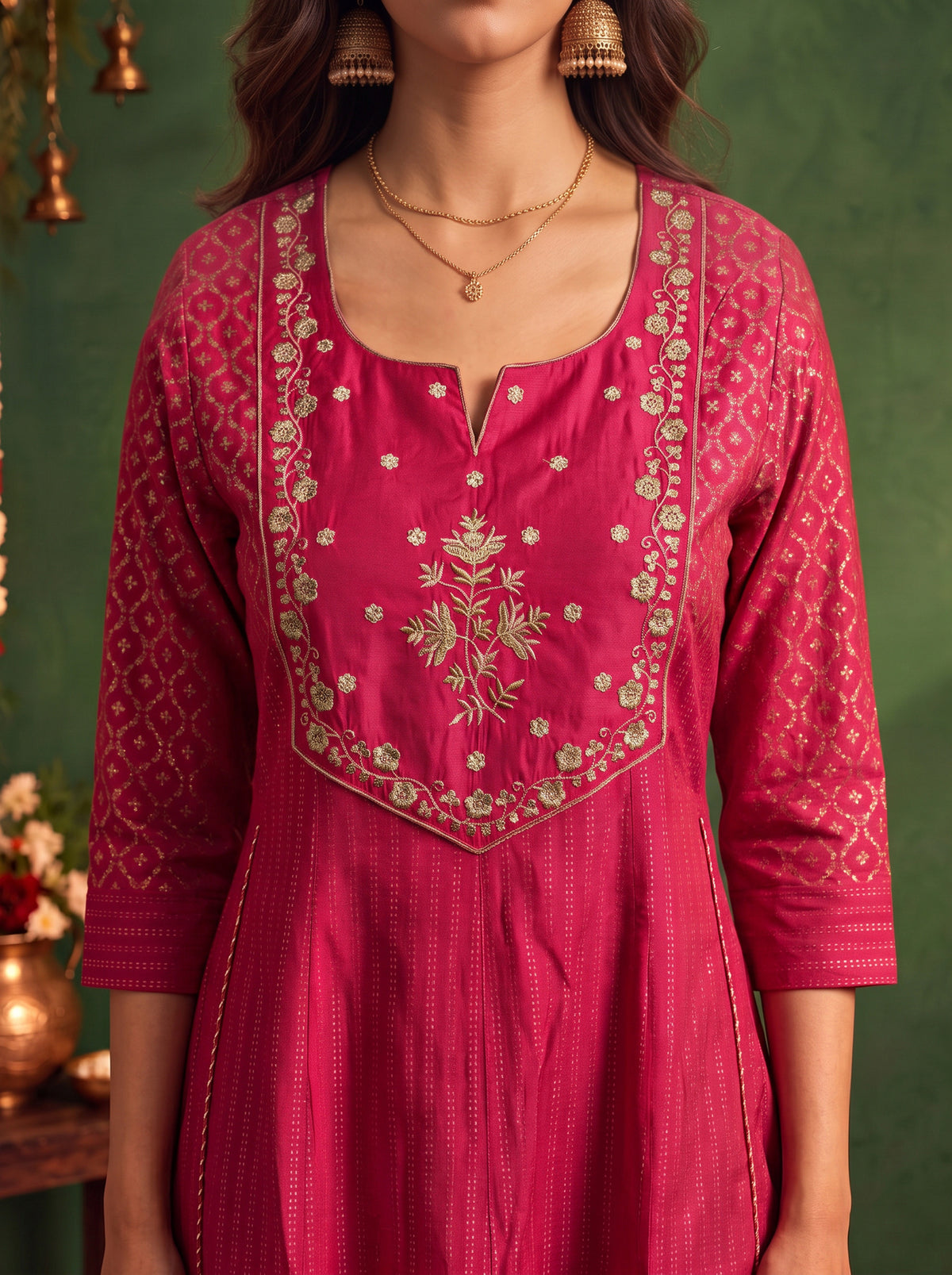Viscose Embroidered Flared Calf Length Kurta
