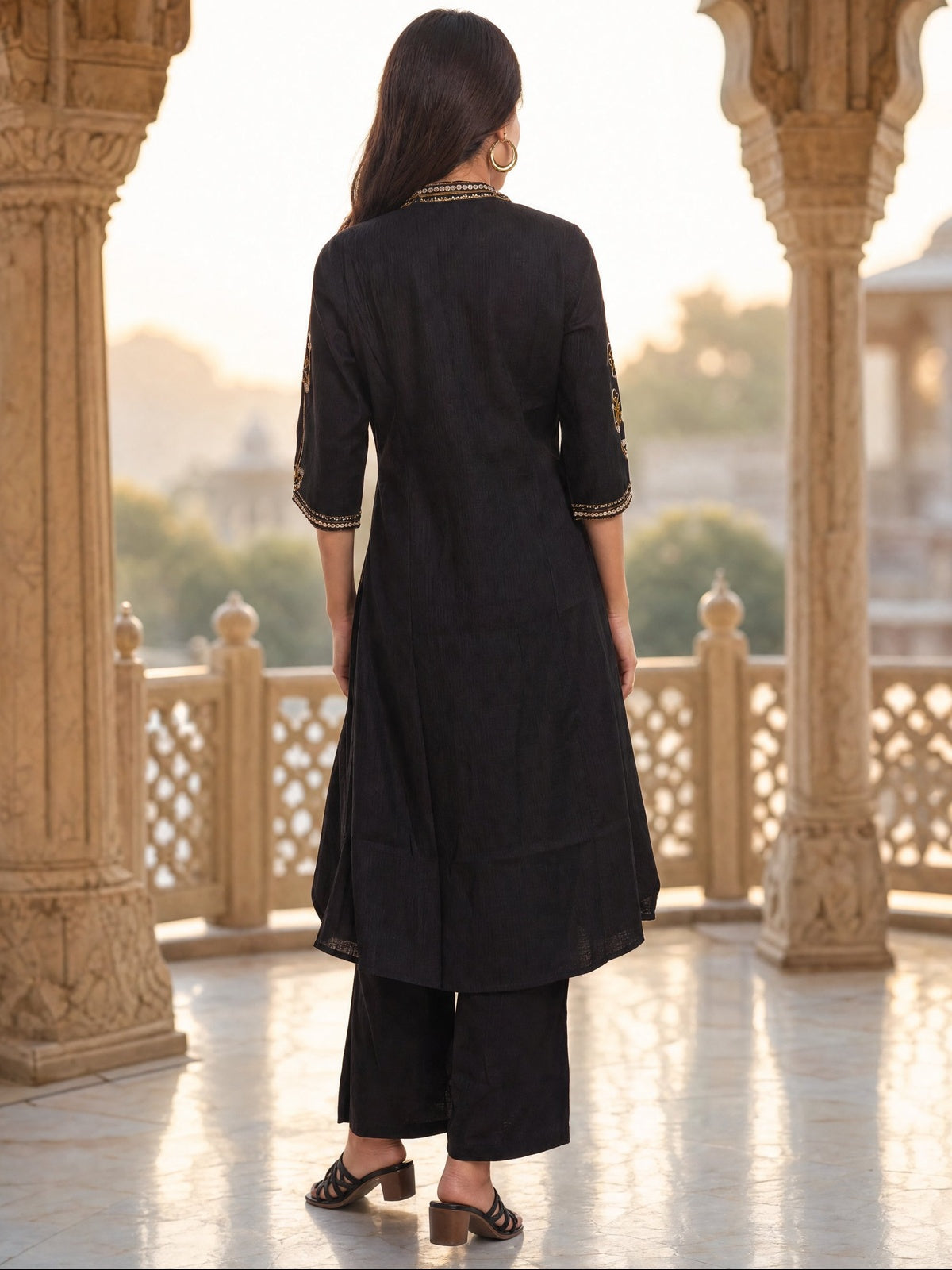 Viscose Embroidered Straight Calf Length Kurta With Pant
