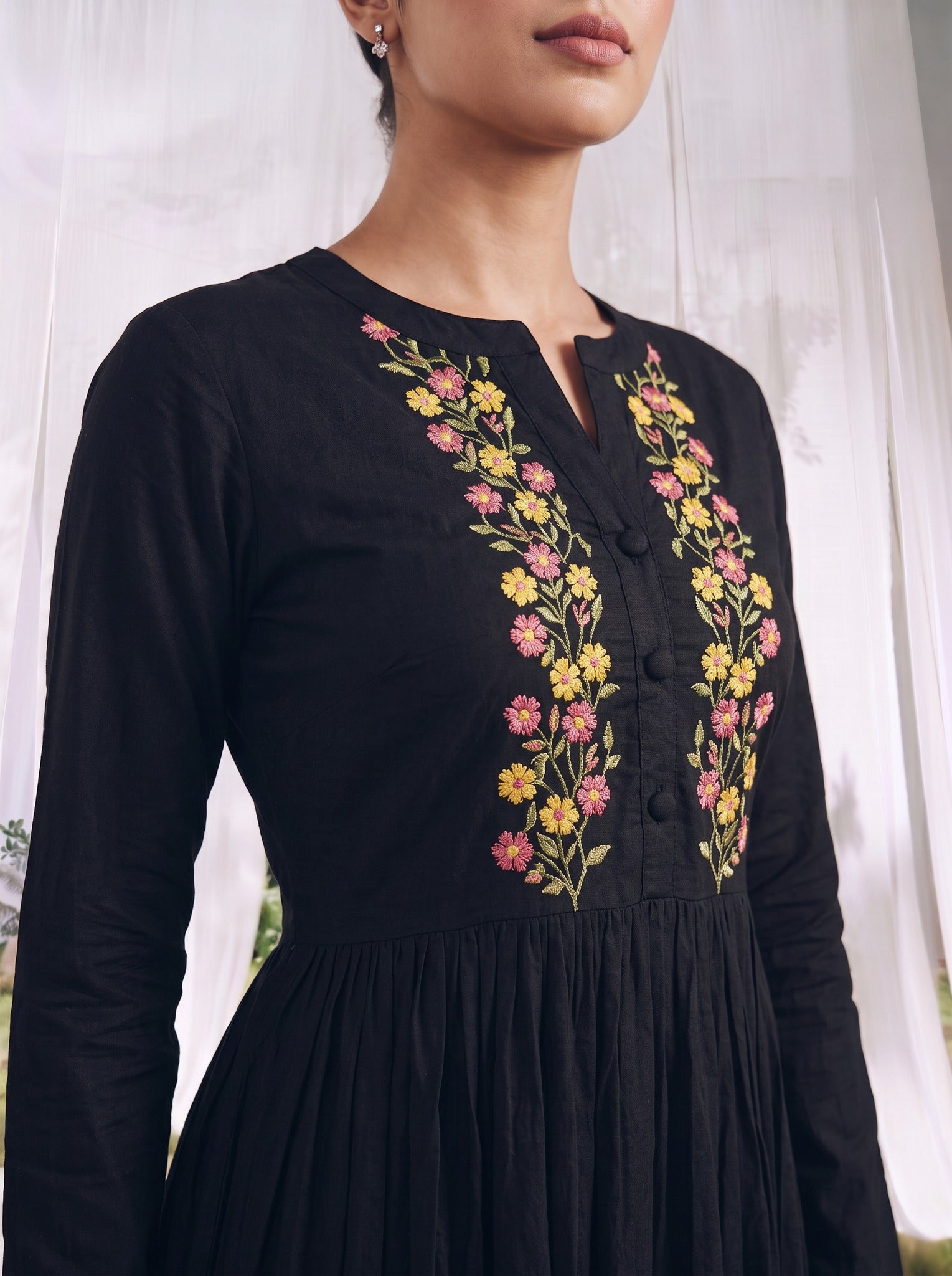 Rayon Embroidered Straight Calf Length Dress