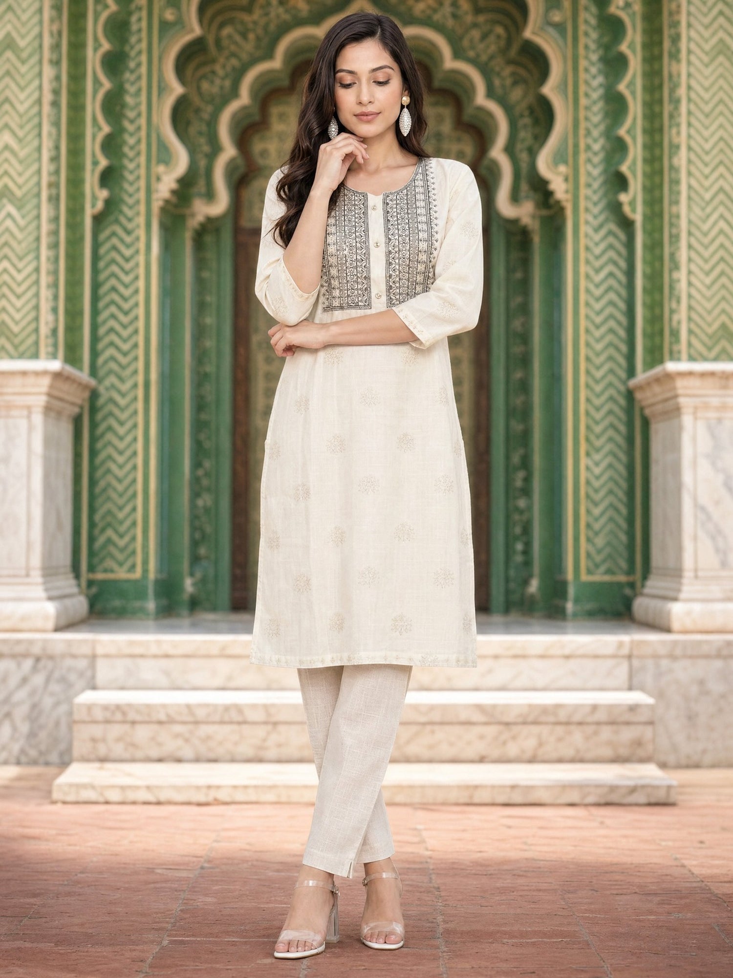 Rayon Embroidered Straight Calf Length Kurta