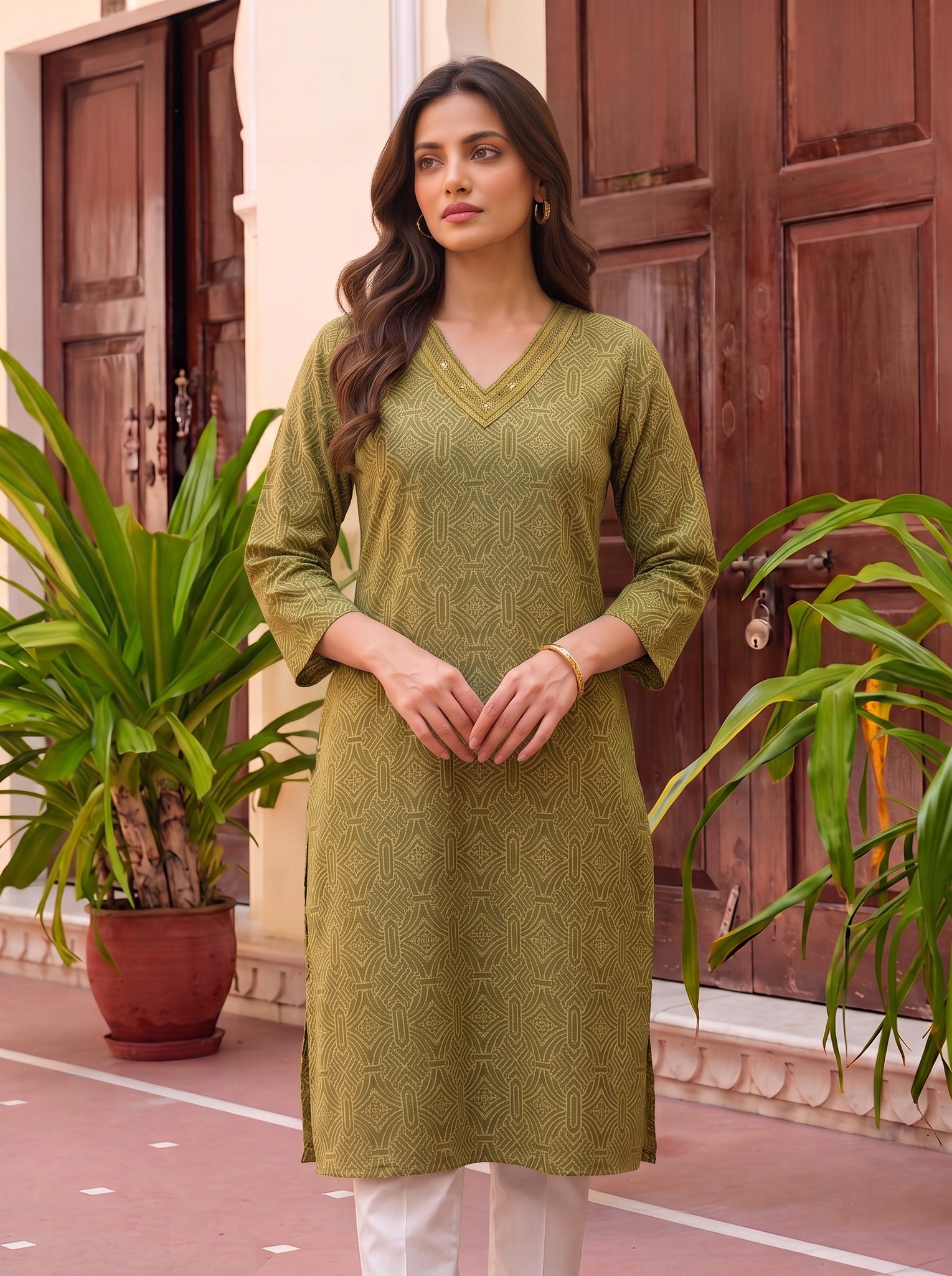 Rayon Printed Straight Knee Length Kurta