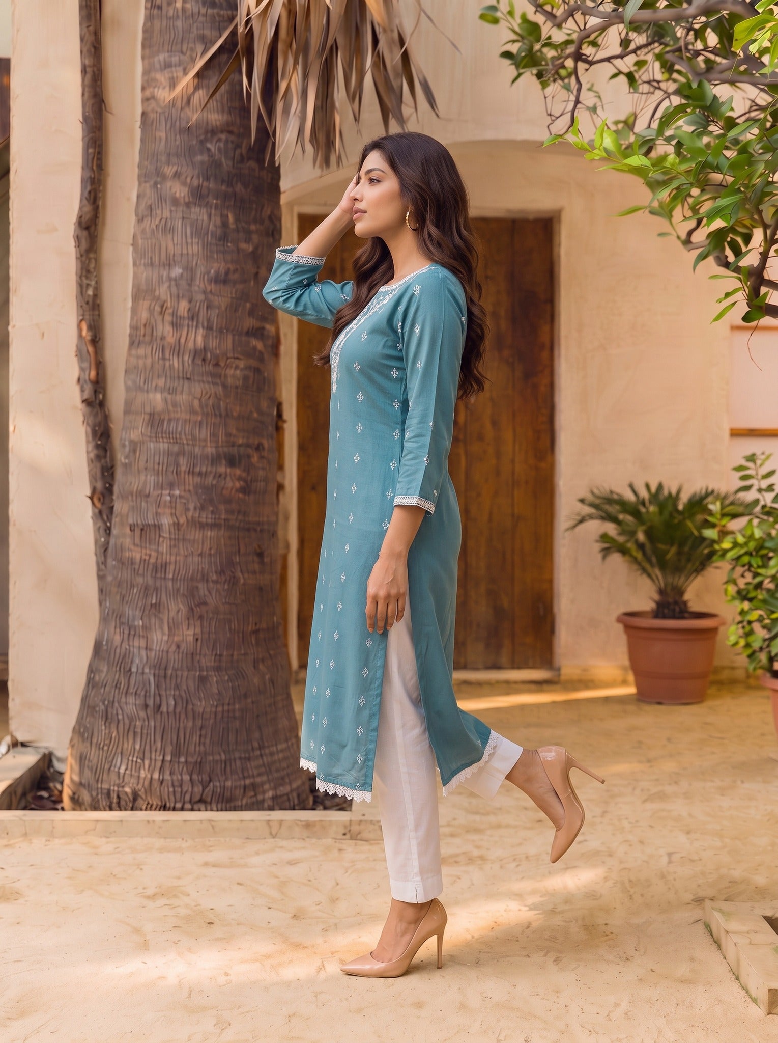 Rayon Embroidered Straight Calf Length Kurta