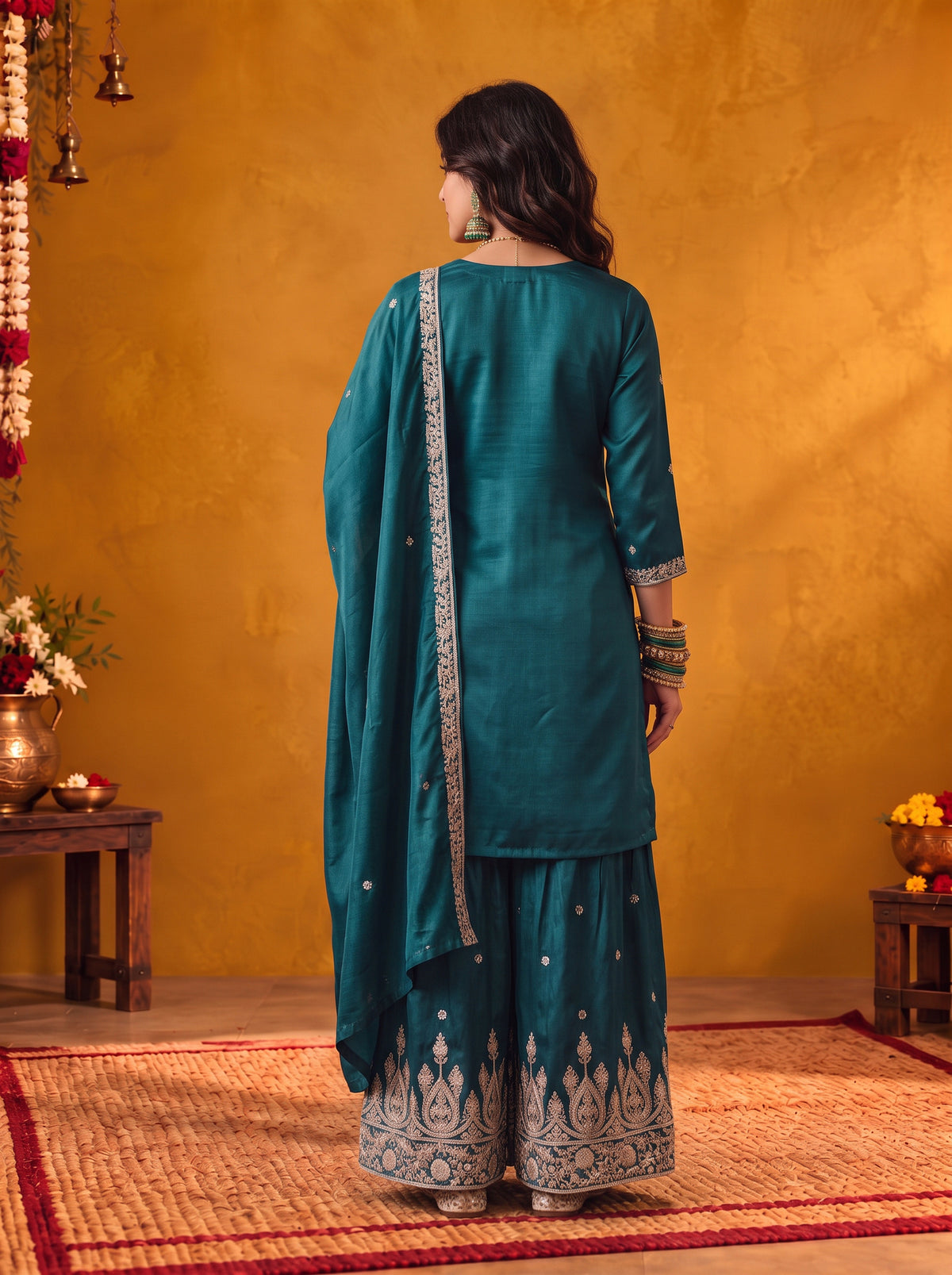 Viscose Embroidered Straight Knee Length Kurta With Pant and Dupatta