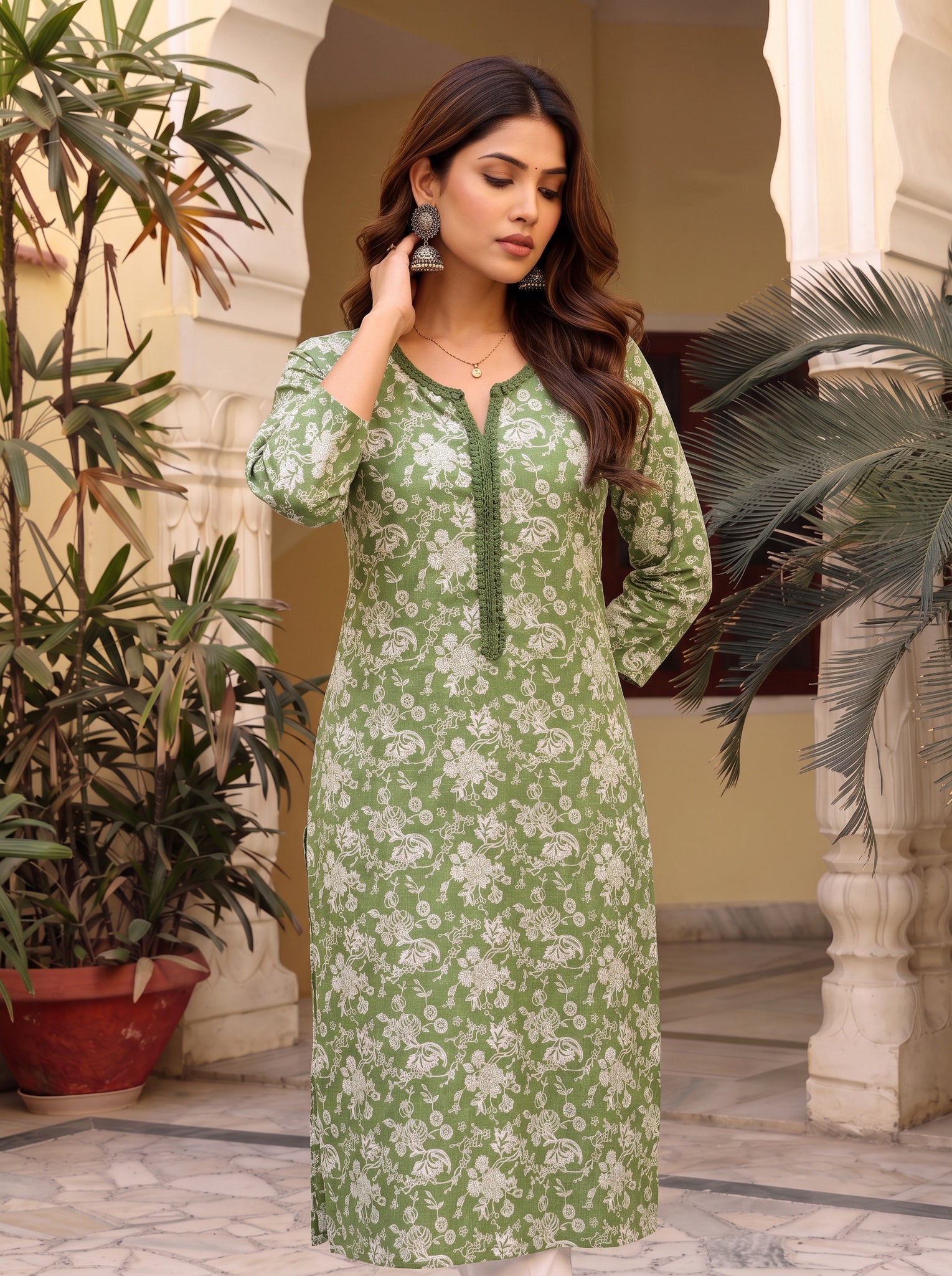 Rayon Printed Straight Knee Length Kurta