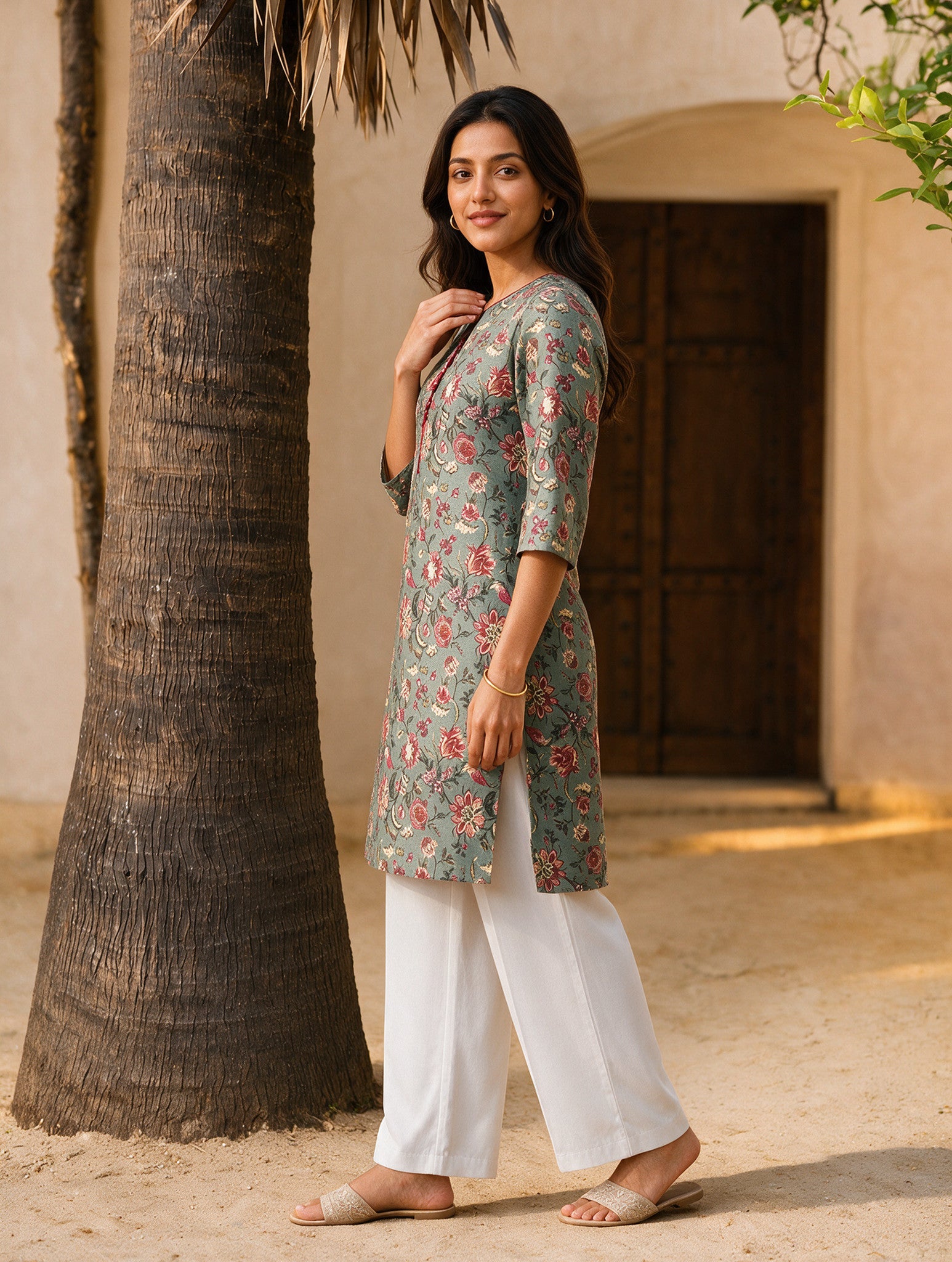 Cotton Printed Straight Knee Length Kurta