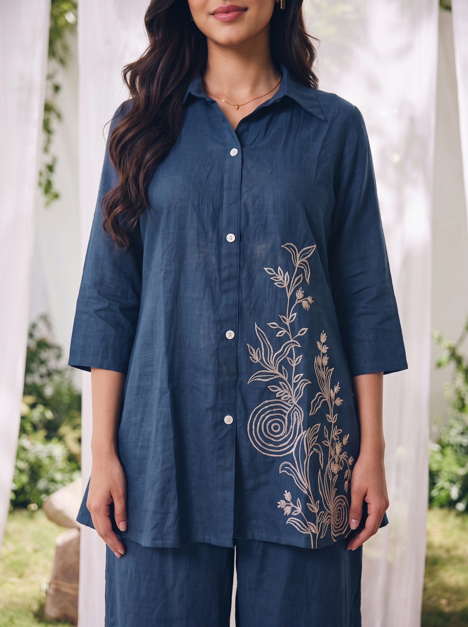 Cotton Embroidered Straight Co-Ord Set