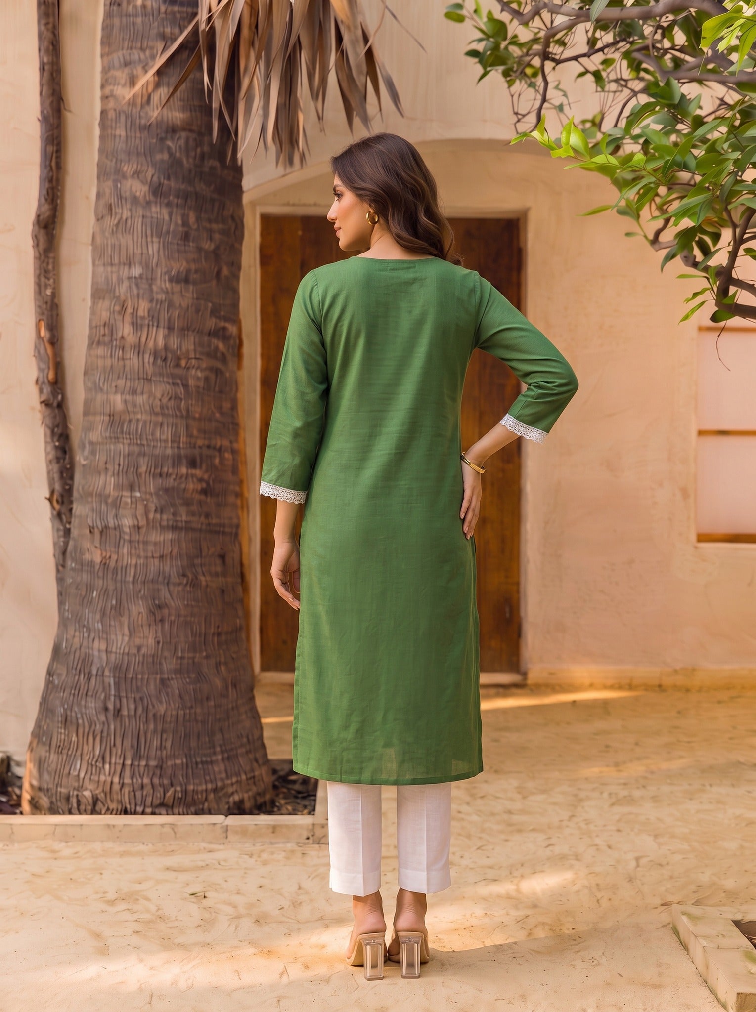 Cotton Embroidered Straight Calf Length Kurta