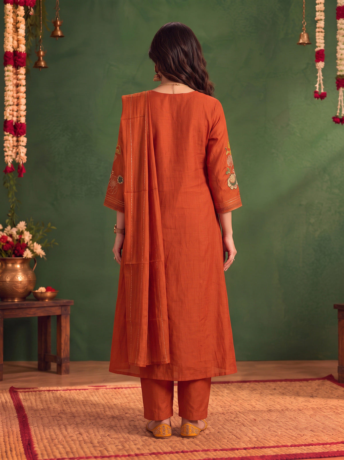 Viscose Embroidered A-Line Calf Length Kurta With Pant and Dupatta