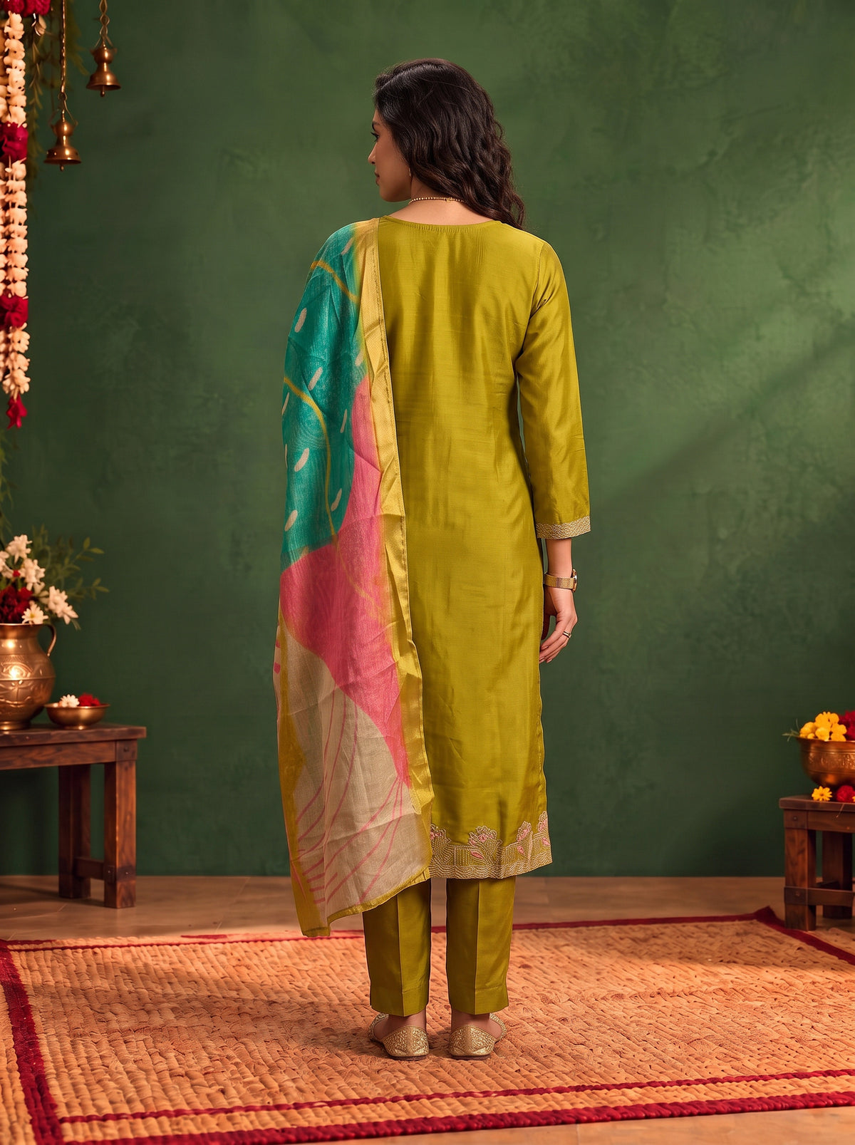 Viscose Embroidered Straight Calf Length Kurta With Pant and Dupatta