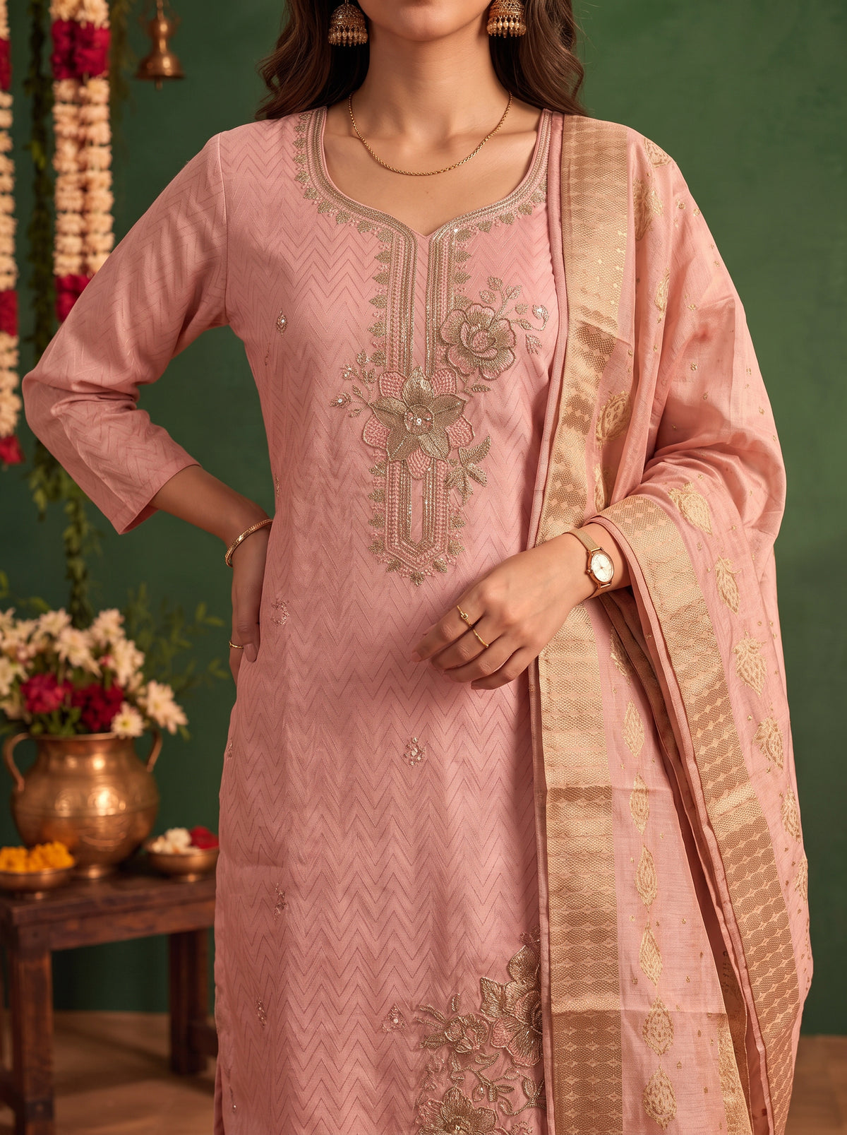 Viscose Embroidered Straight Calf Length Kurta With Pant and Dupatta