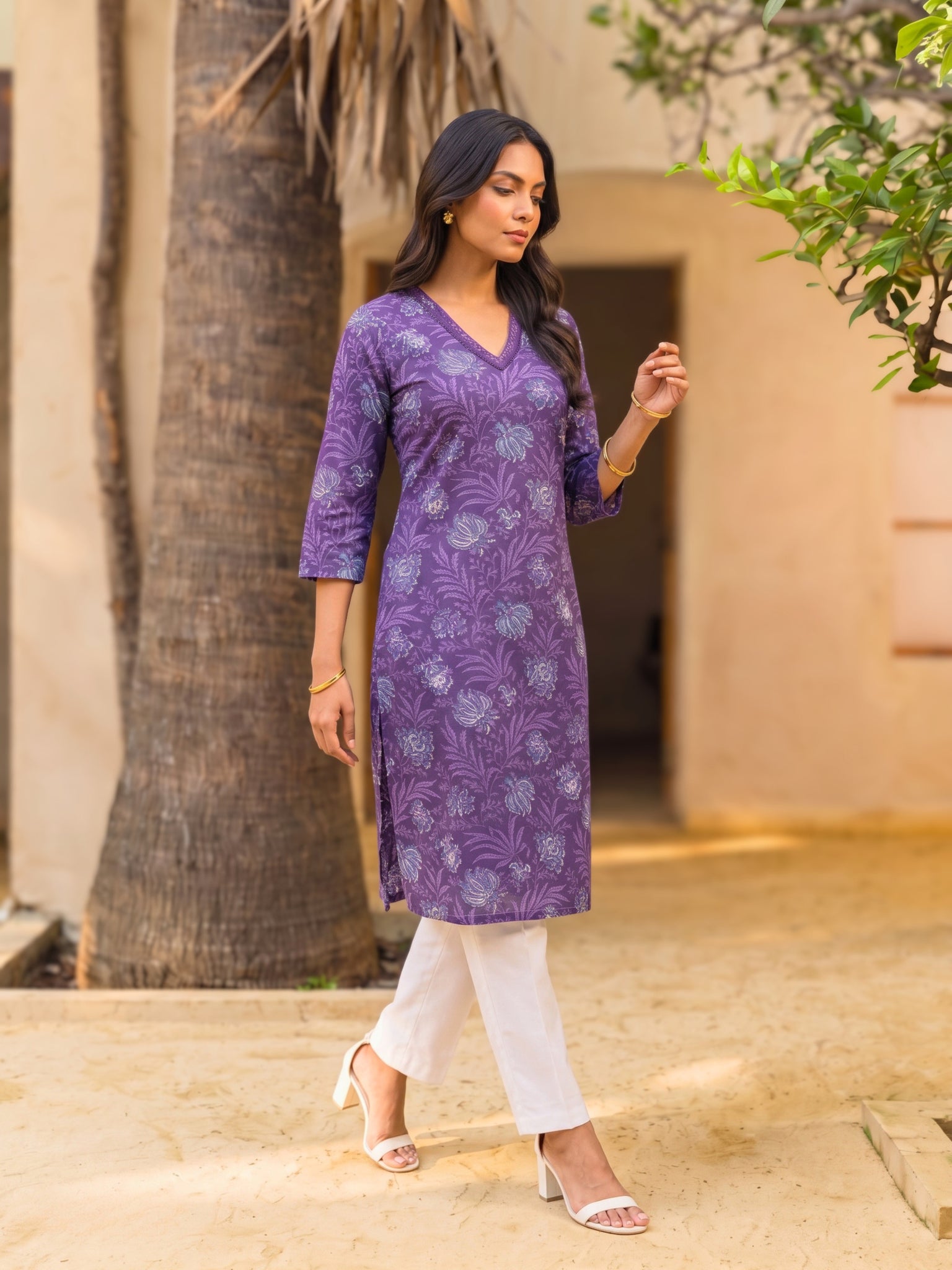 Rayon Printed Straight Knee Length Kurta