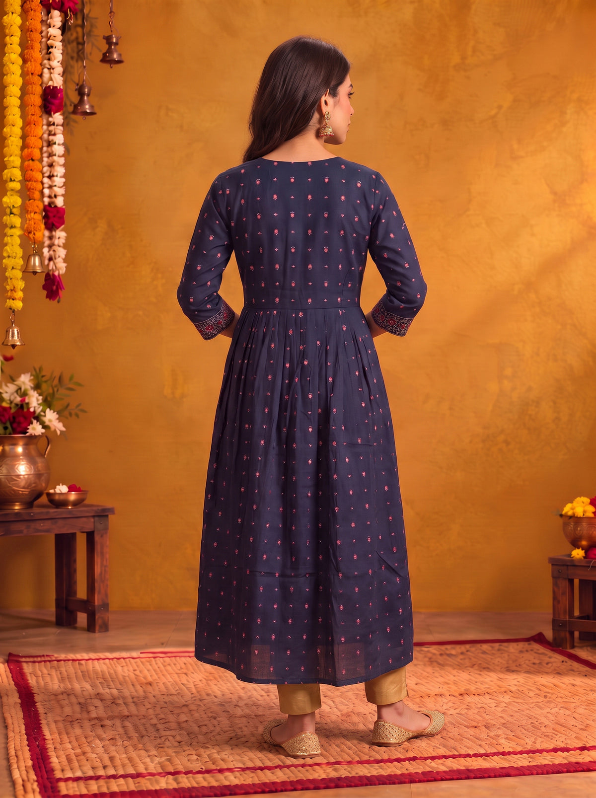 Viscose Embroidered Flared Calf Length Kurta