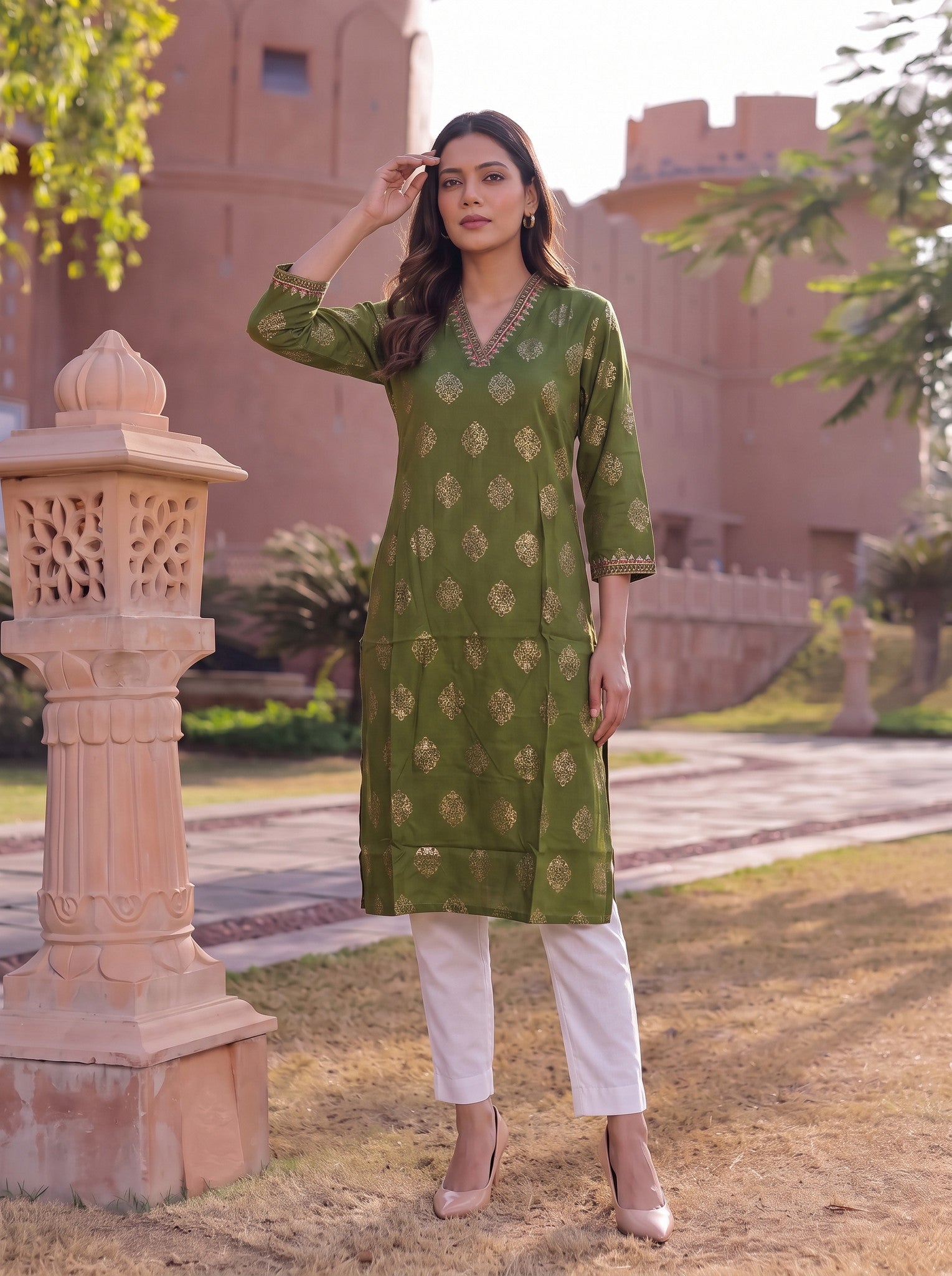 Rayon Embroidered Straight Calf Length Kurta