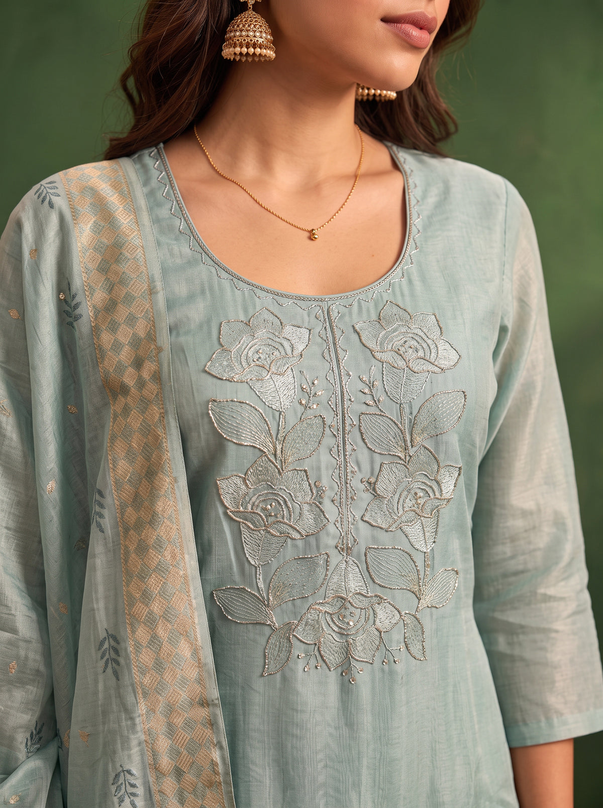 Viscose Embroidered Straight Calf Length Kurta With Pant and Dupatta