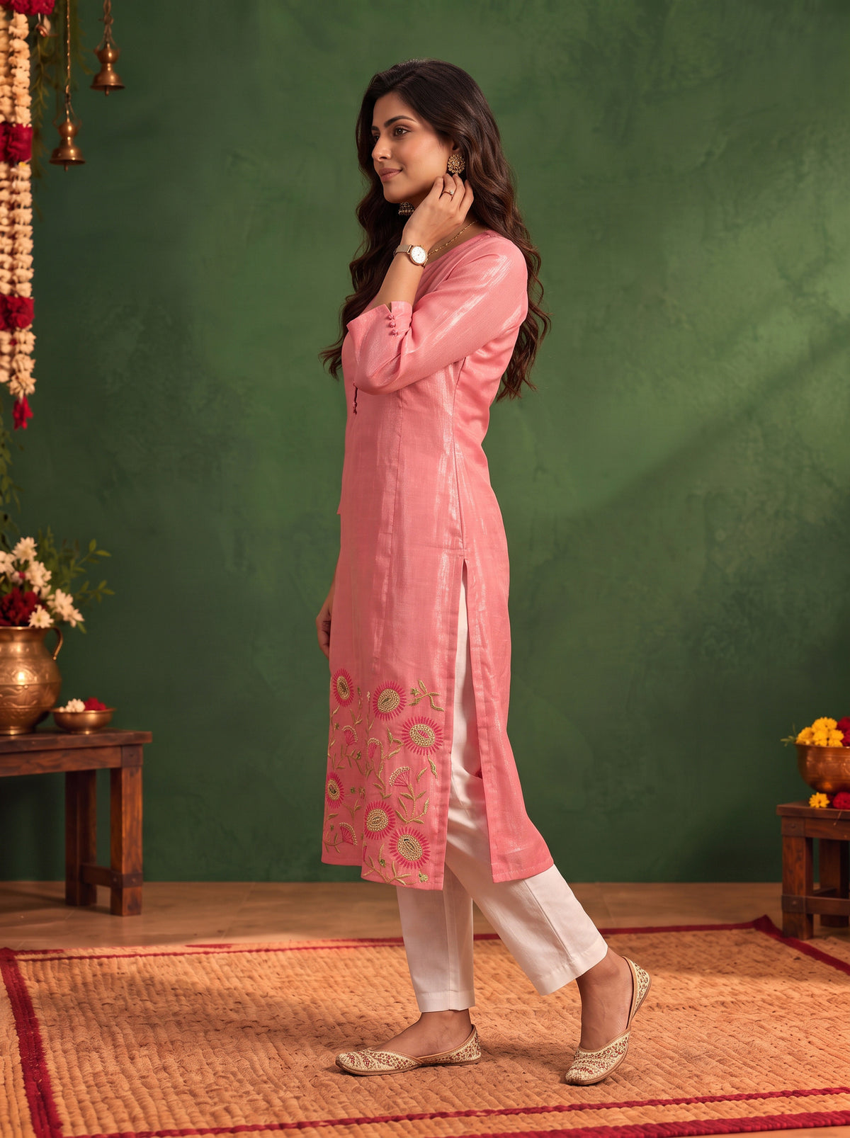 Cotton Embroidered Straight Calf Length Kurta