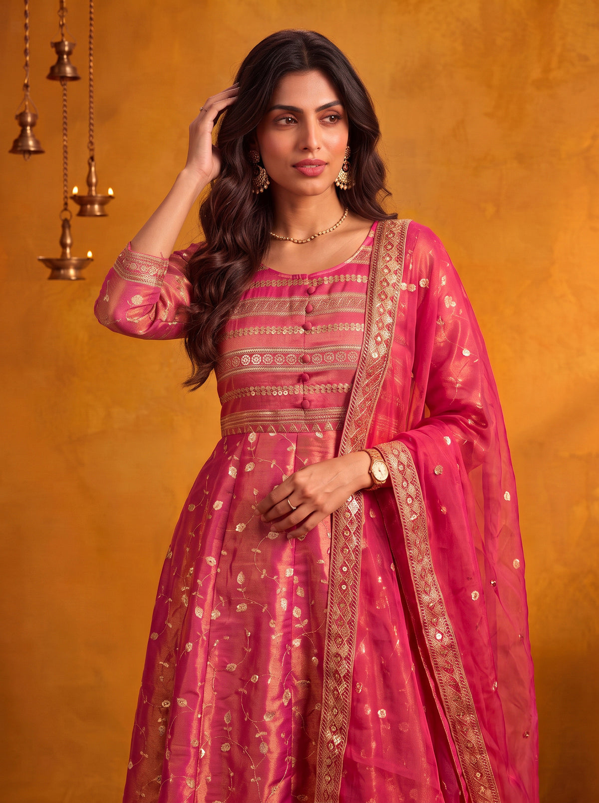 Viscose Embroidered Flared Calf Length Kurta With Pant and Dupatta