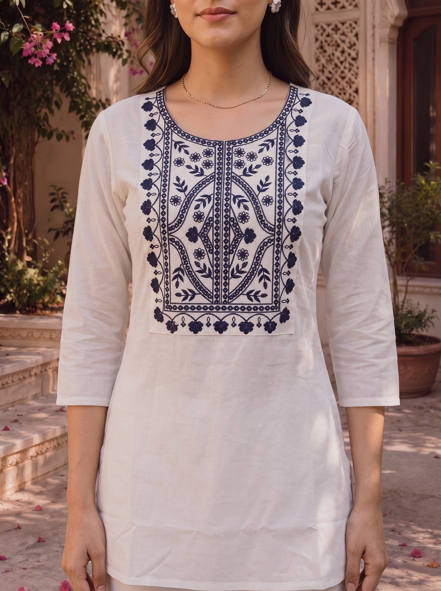 Rayon Embroidered Straight Short Length Short Kurta