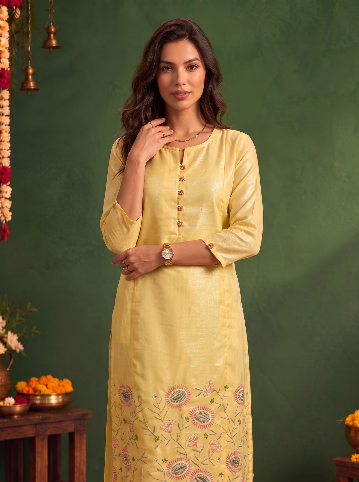 Cotton Embroidered Straight Calf Length Kurta