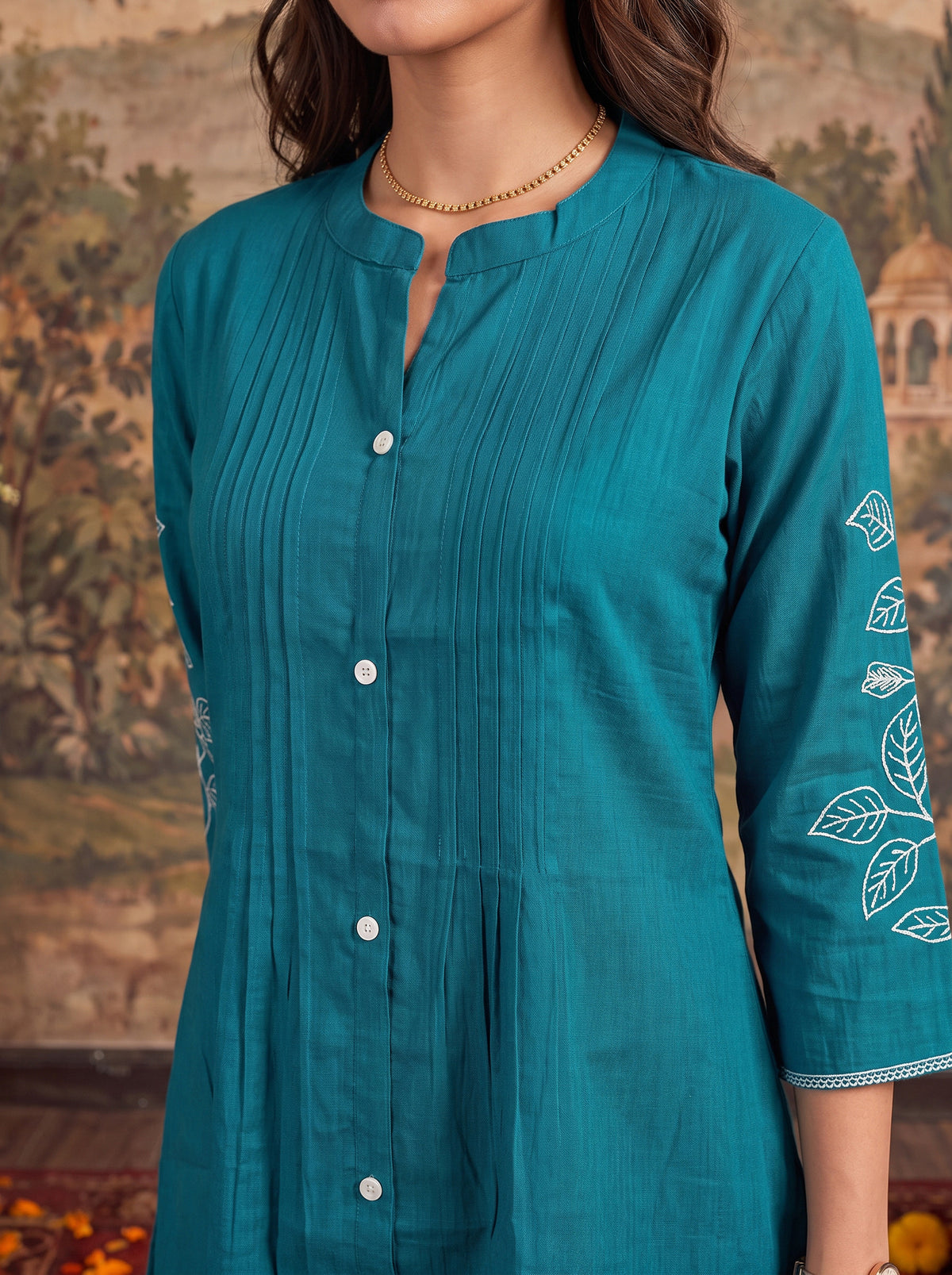 Viscose Embroidered Straight Thigh Length Kurta With Pant