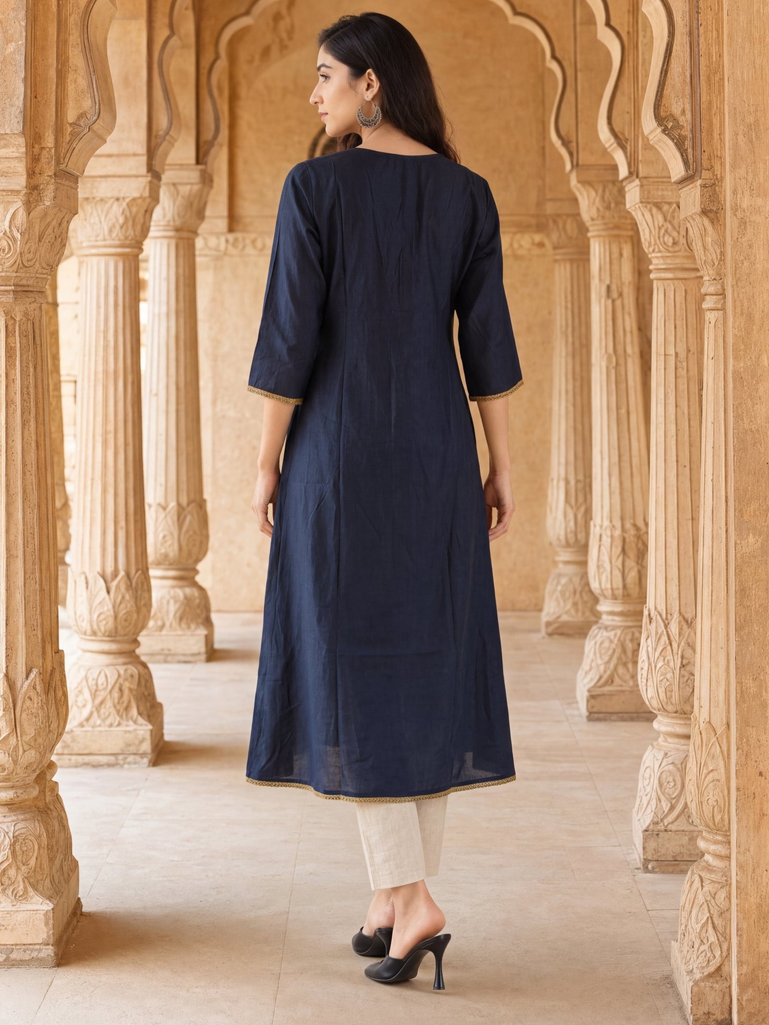 Viscose Embroidered A-Line Calf Length Kurta