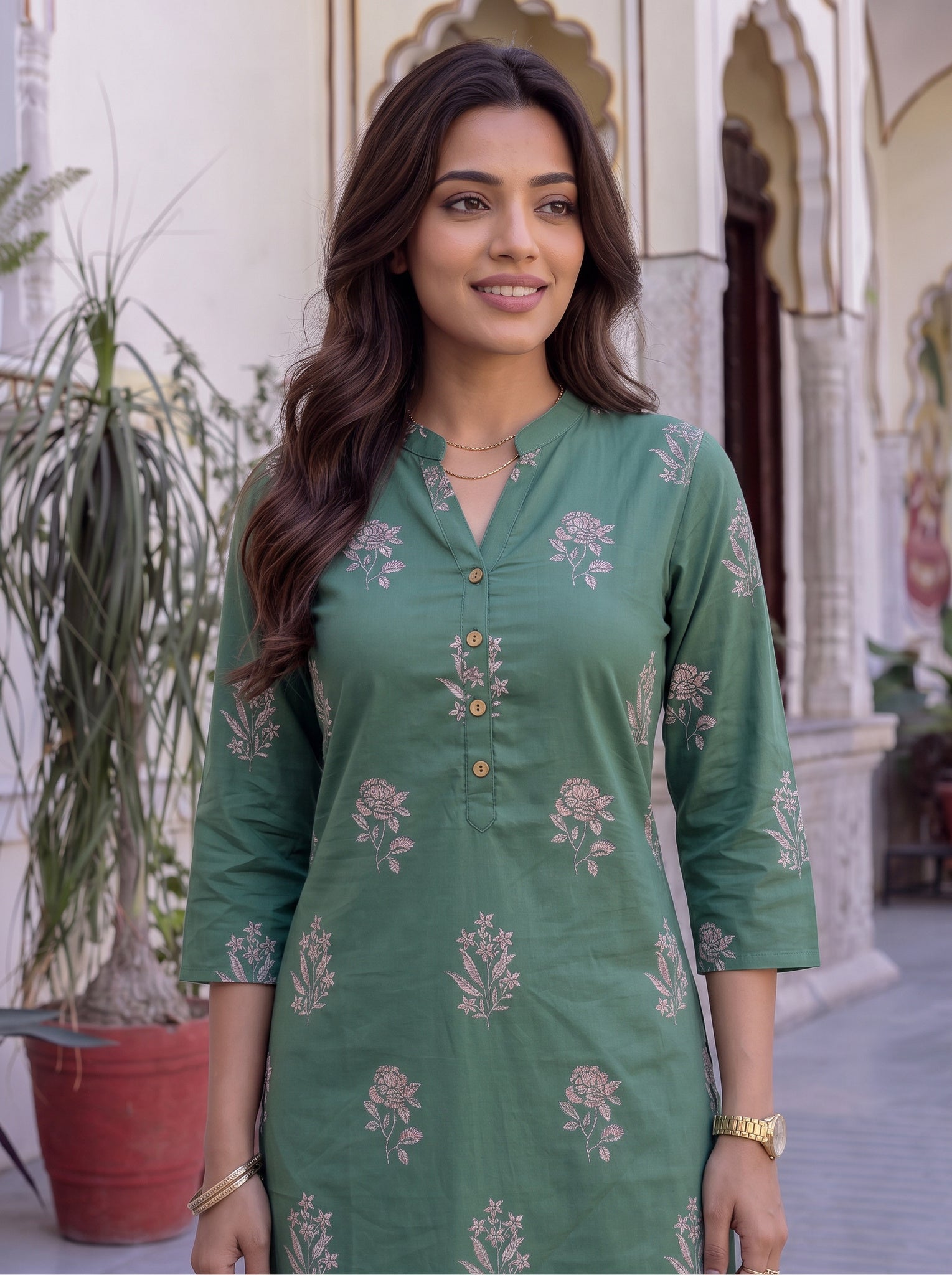 Cotton Printed Straight Knee Length Kurta