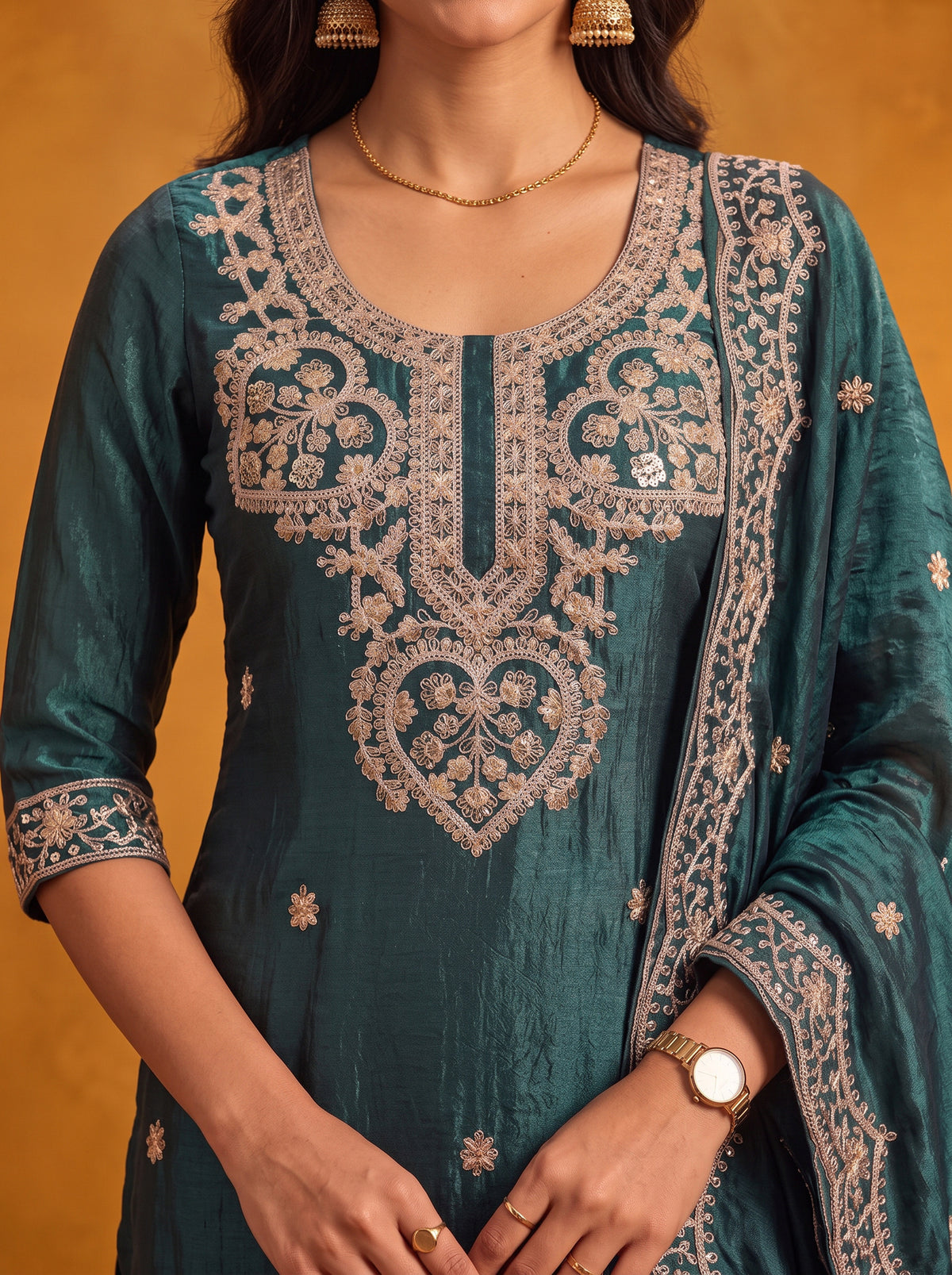 Viscose Embroidered Straight Knee Length Kurta With Pant and Dupatta
