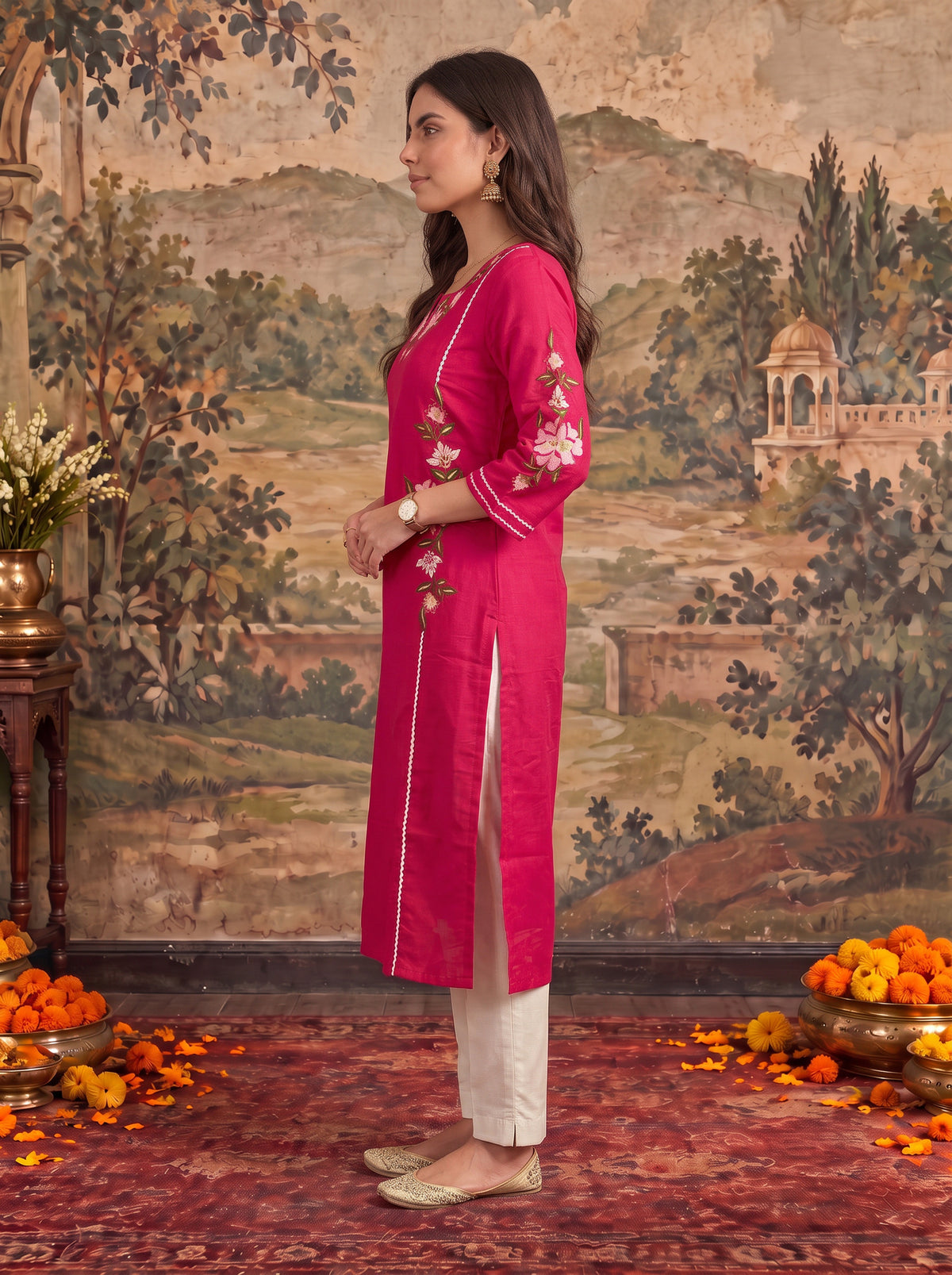Viscose Embroidered Straight Calf Length Kurta