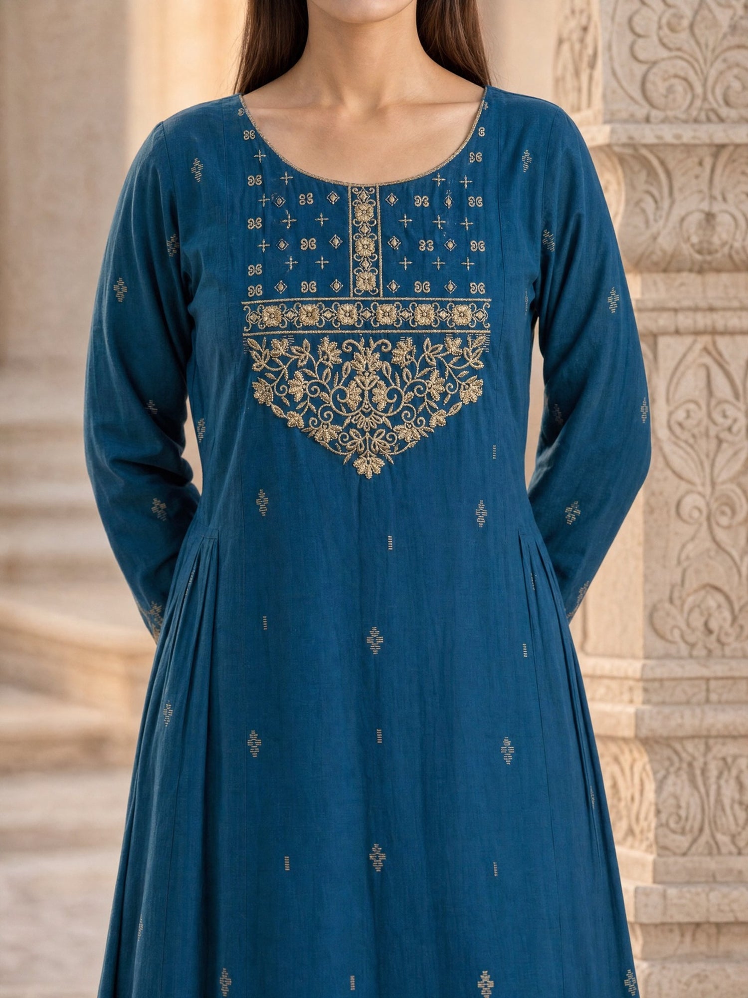 Viscose Embroidered Flared Calf Length Kurta