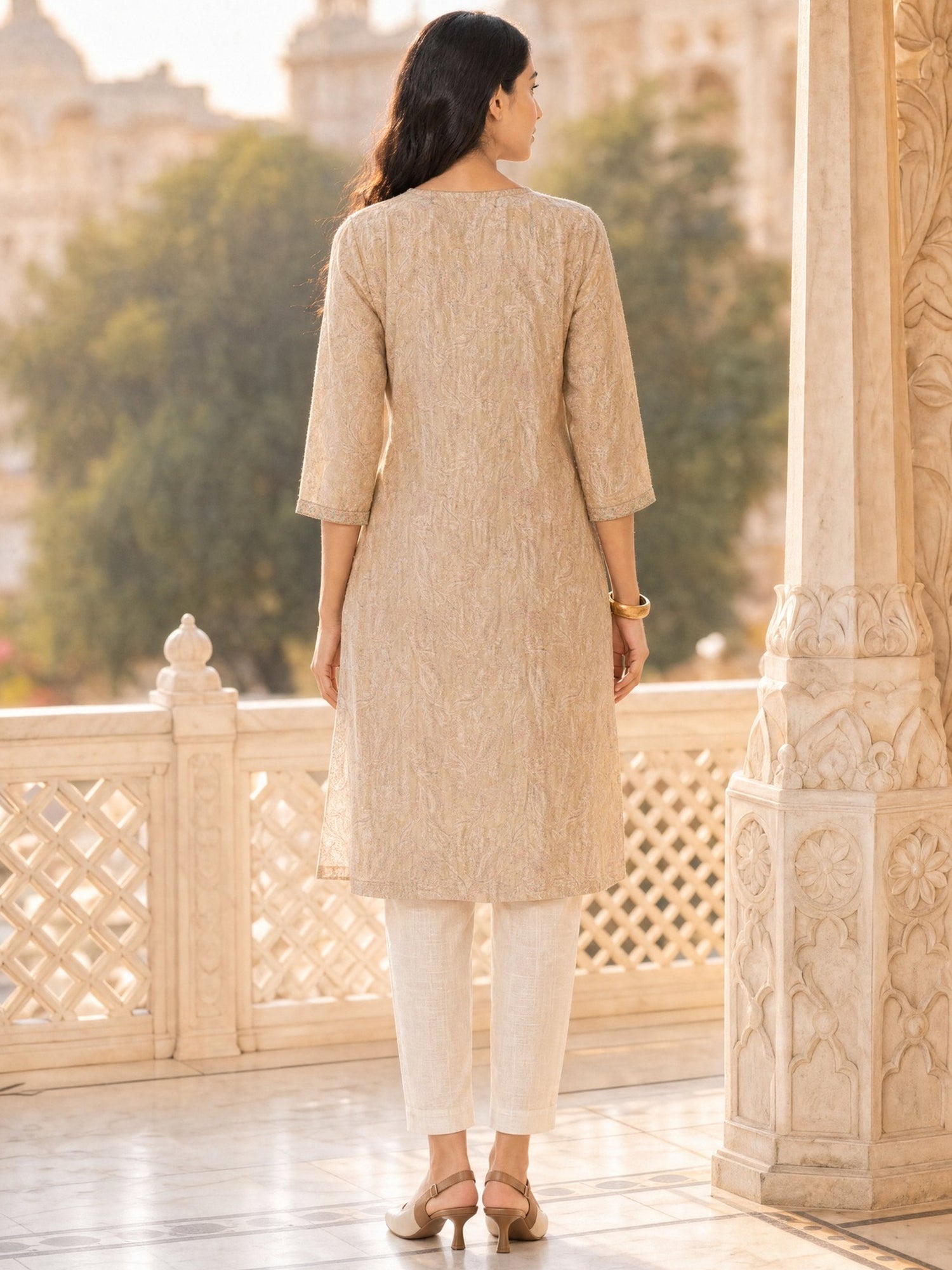 Cotton Embroidered Straight Knee Length Kurta