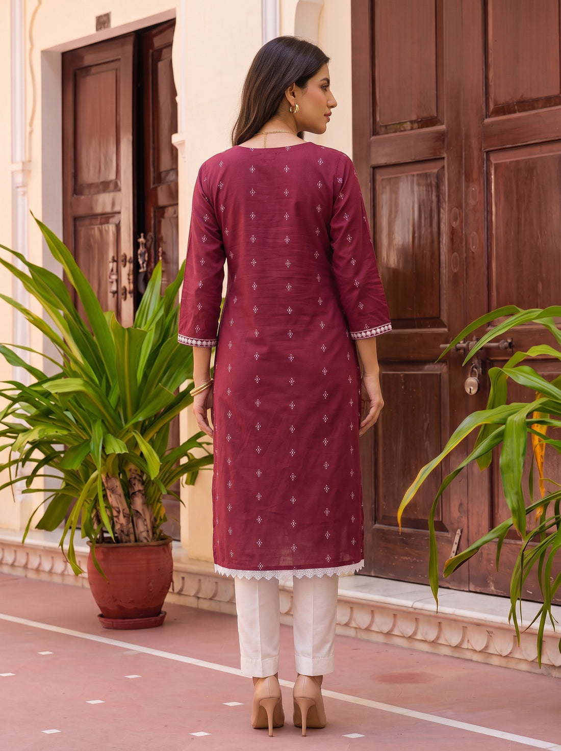 Buy Rayon Embroidered Straight Calf Length Kurta-Pink