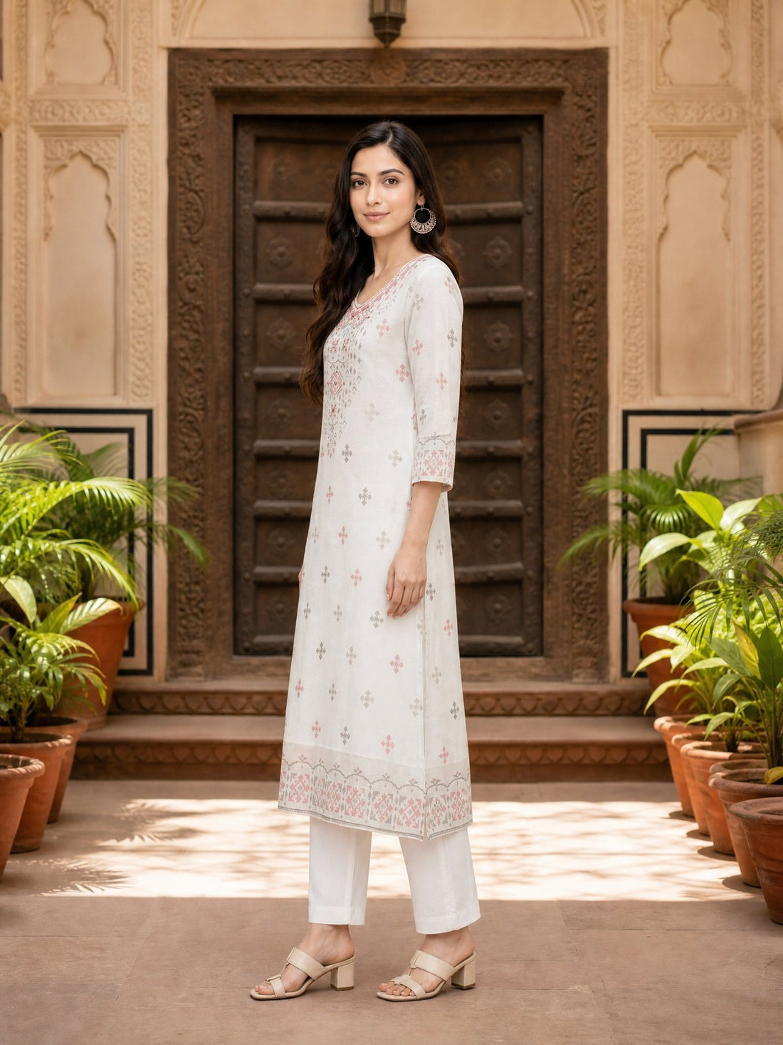 Buy Rayon Embroidered Straight Calf Length Kurta-White