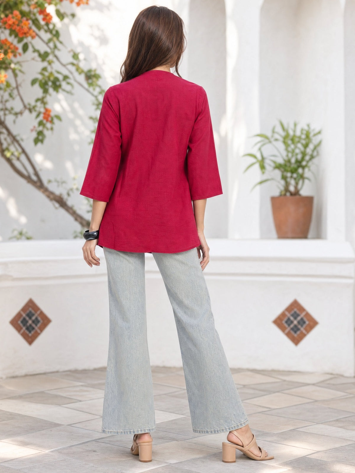 Cotton Embroidered Straight Short Length Short Kurta
