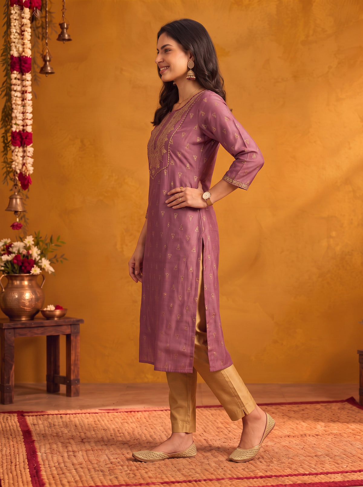Viscose Embroidered Straight Calf Length Kurta