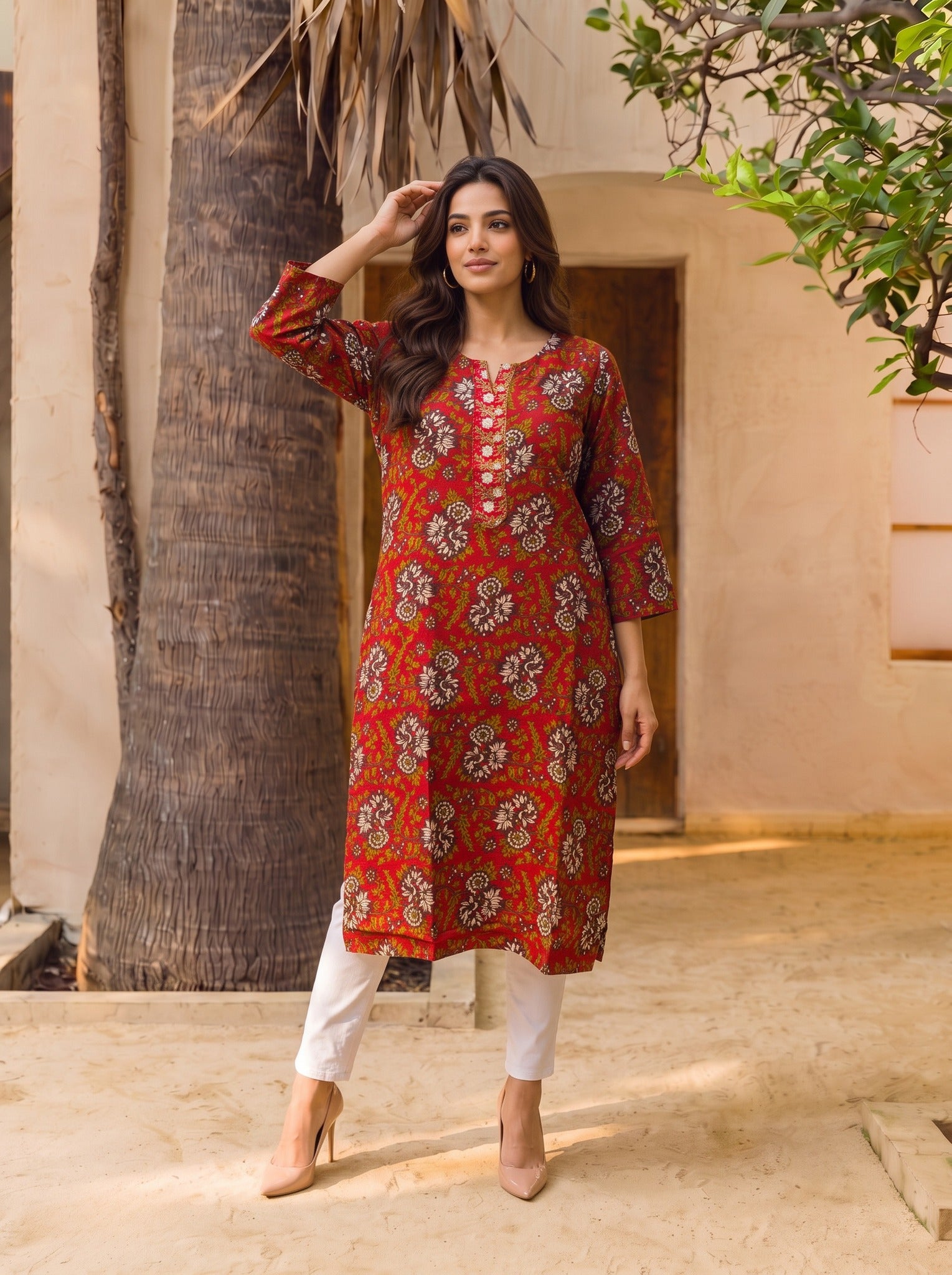 Rayon Printed Straight Knee Length Kurta