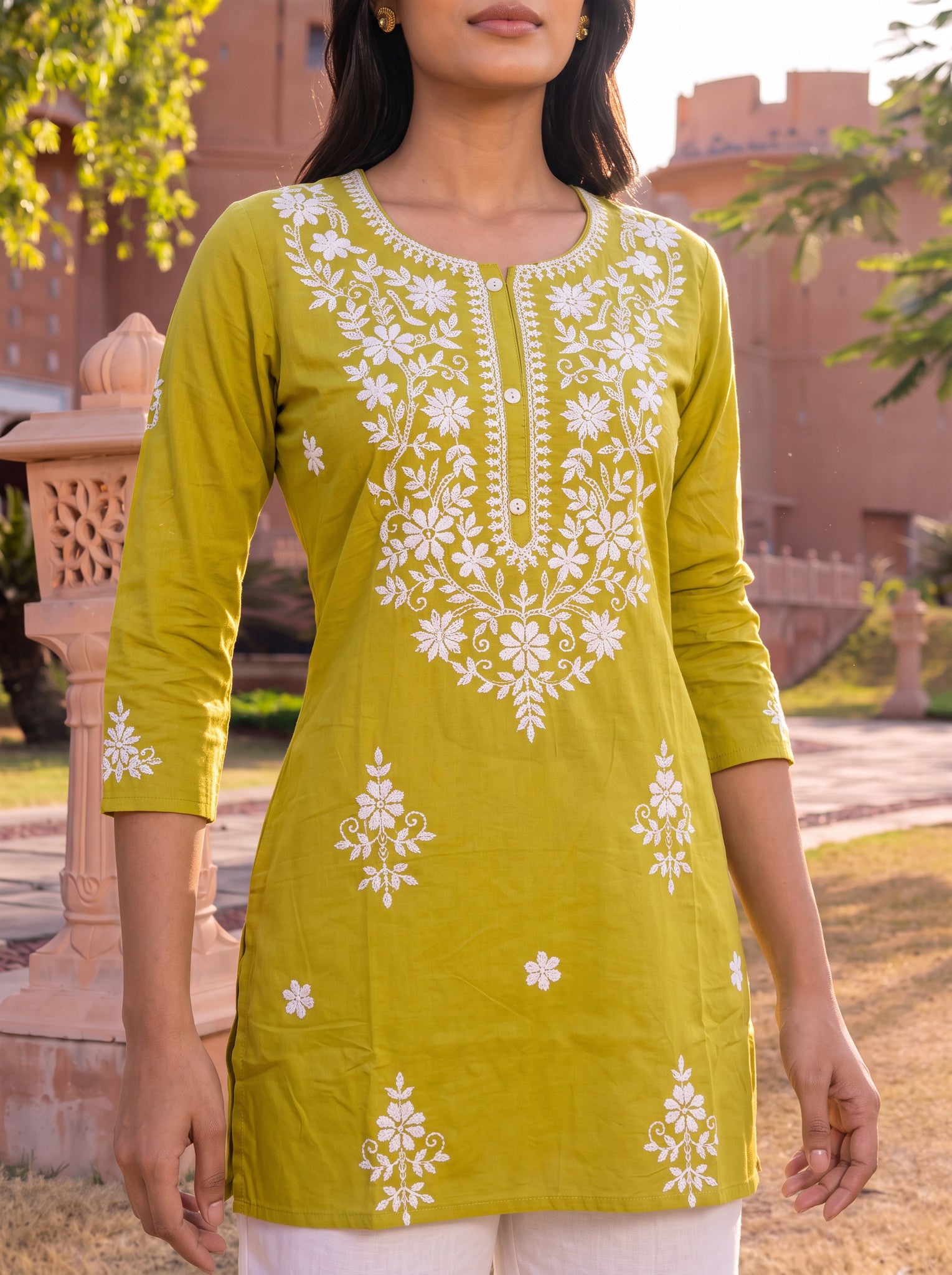 Cotton Embroidered Straight Calf Length Kurta