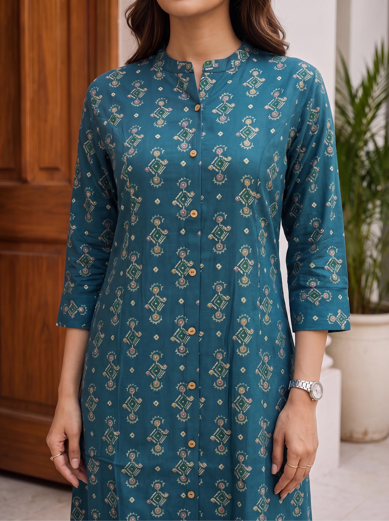 Viscose Printed A-Line Calf Length Kurta With Pant