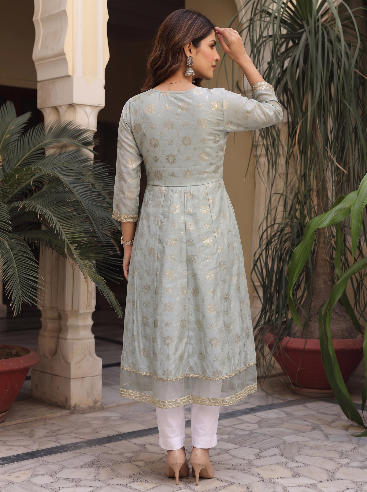 Viscose Embroidered Flared Calf Length Kurta