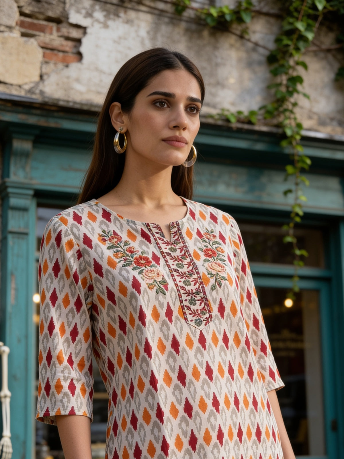 Rayon Embroidered Straight Knee Length Kurta