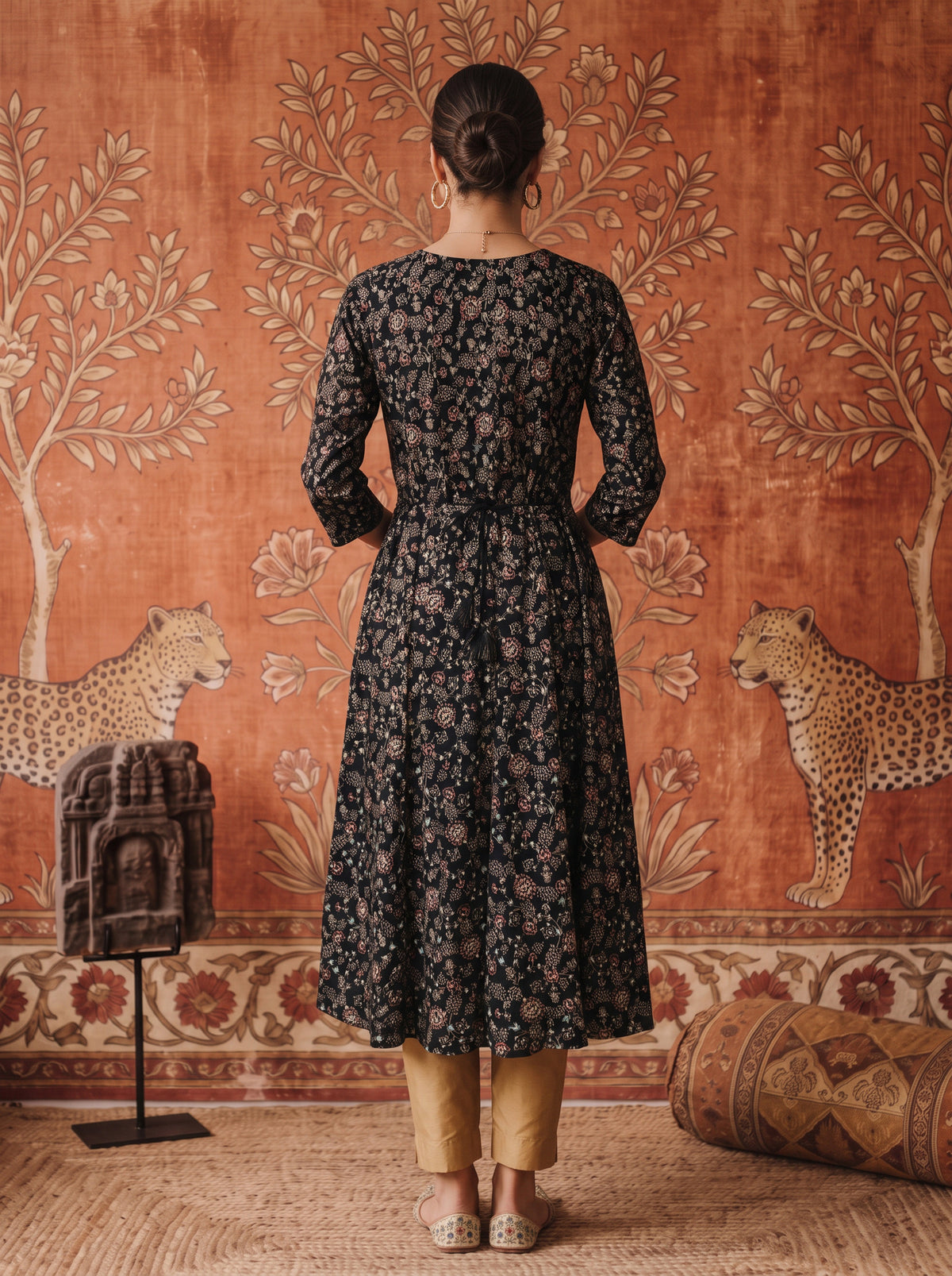 Rayon Embroidered Flared Calf Length Kurta