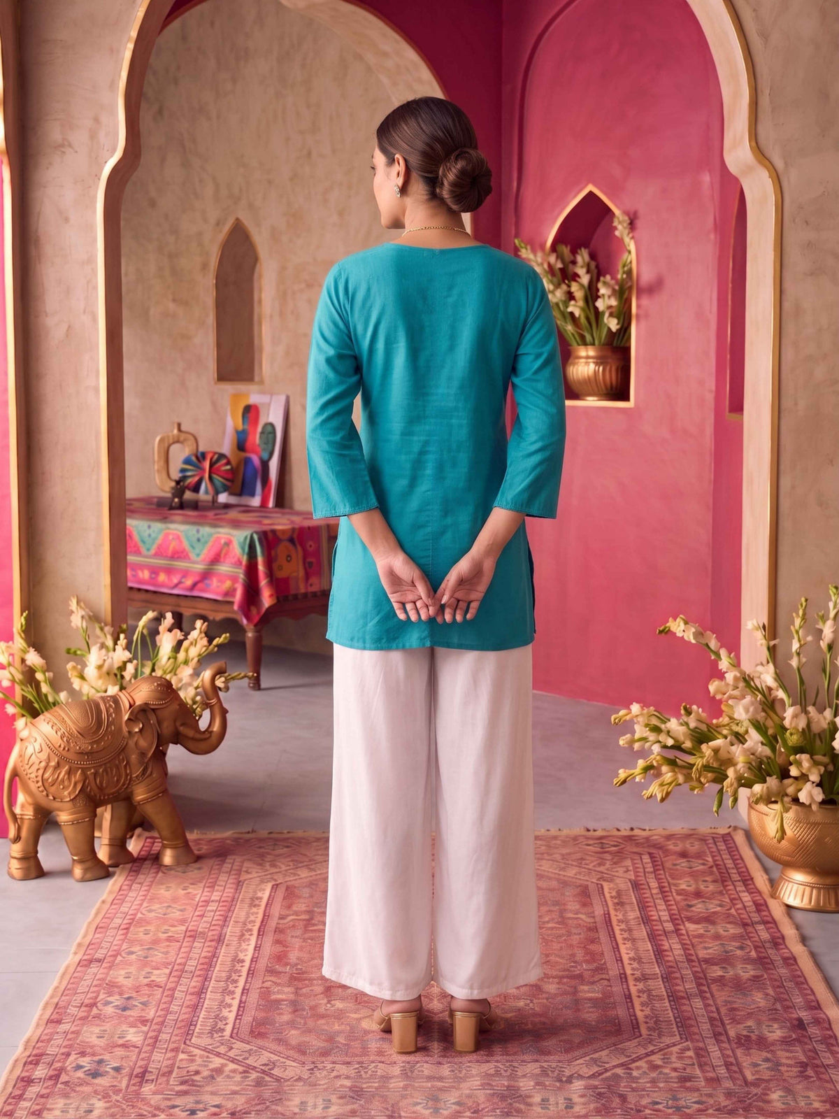 Rayon Embroidered Straight Short Length Short Kurta