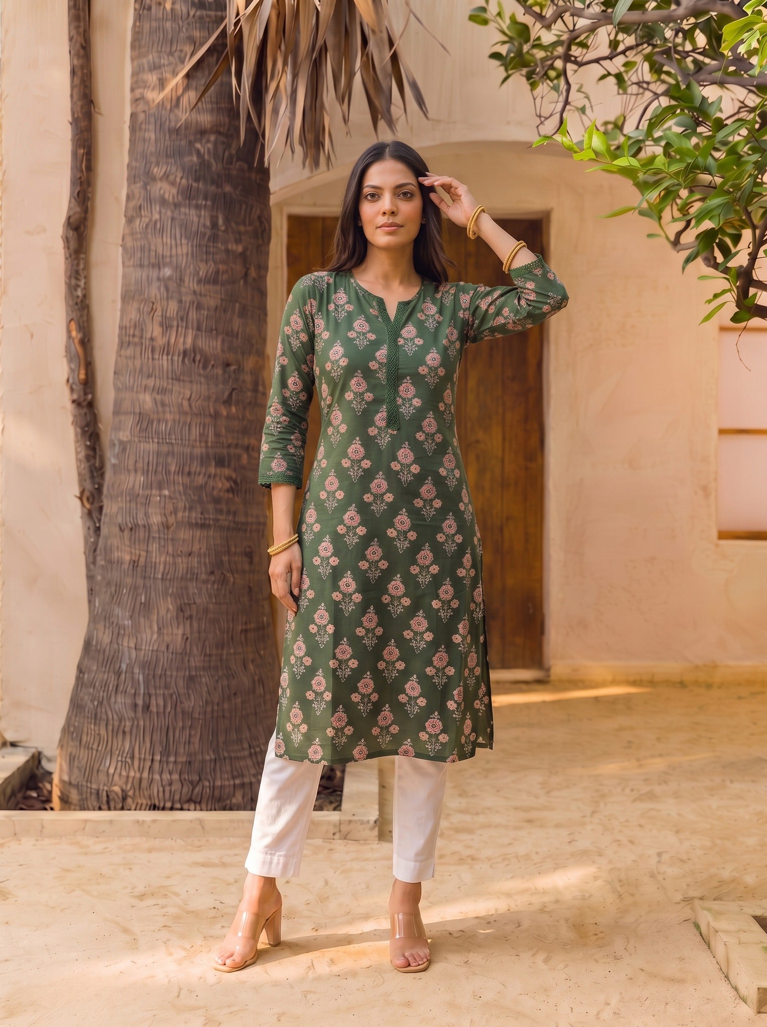 Rayon Printed Straight Knee Length Kurta