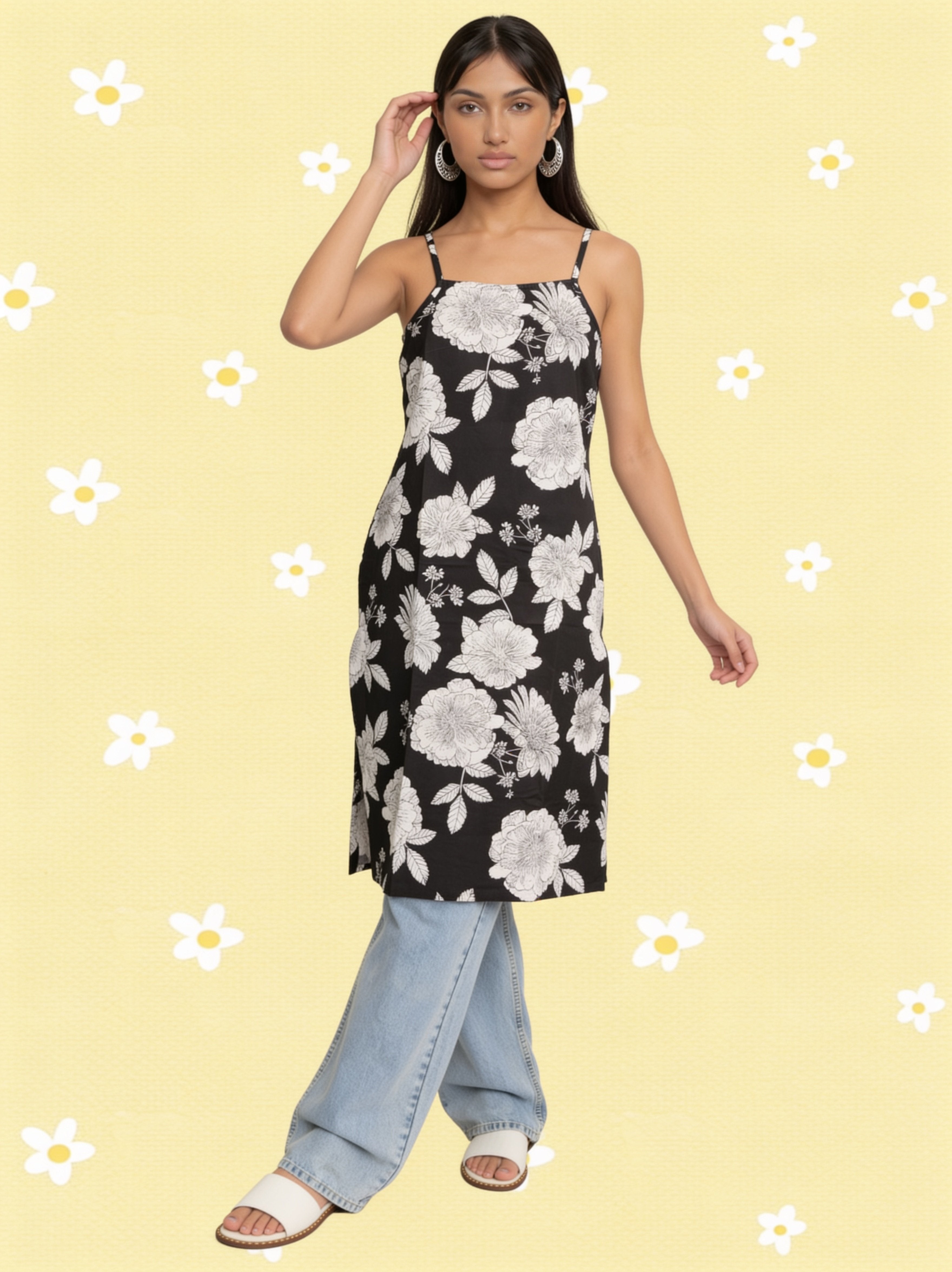 Cotton Printed Straight Calf Length Kurta