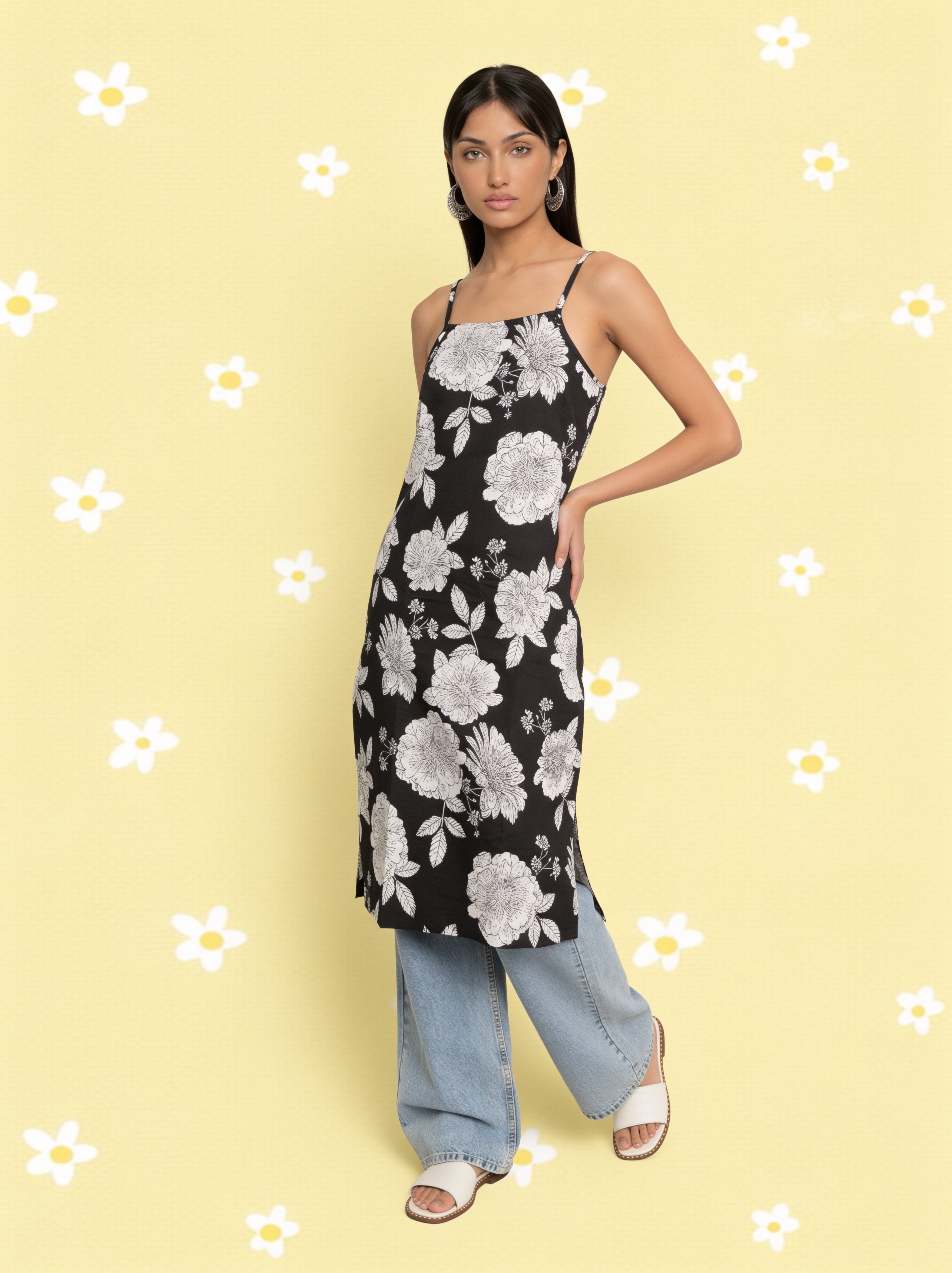 Cotton Printed Straight Calf Length Kurta