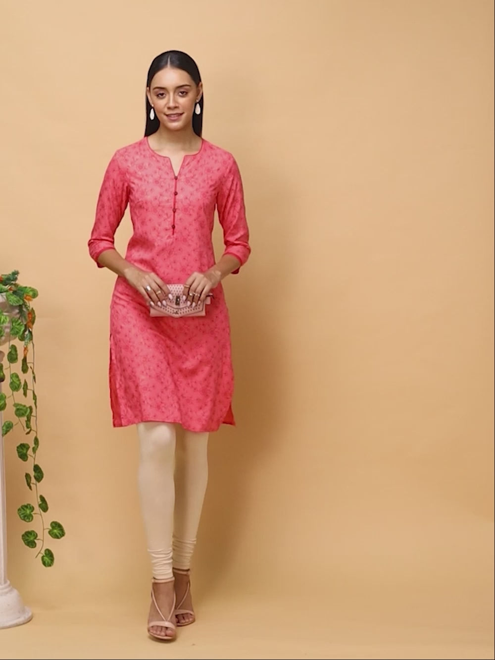 Buy Rayon Floral Printed Knee Length Straight Kurta-Pink
