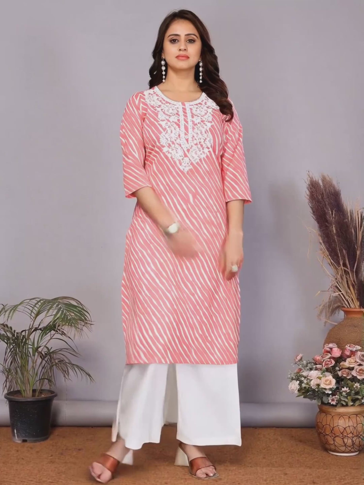 Buy Cotton Embroidered Straight Calf Length Kurta-Pink