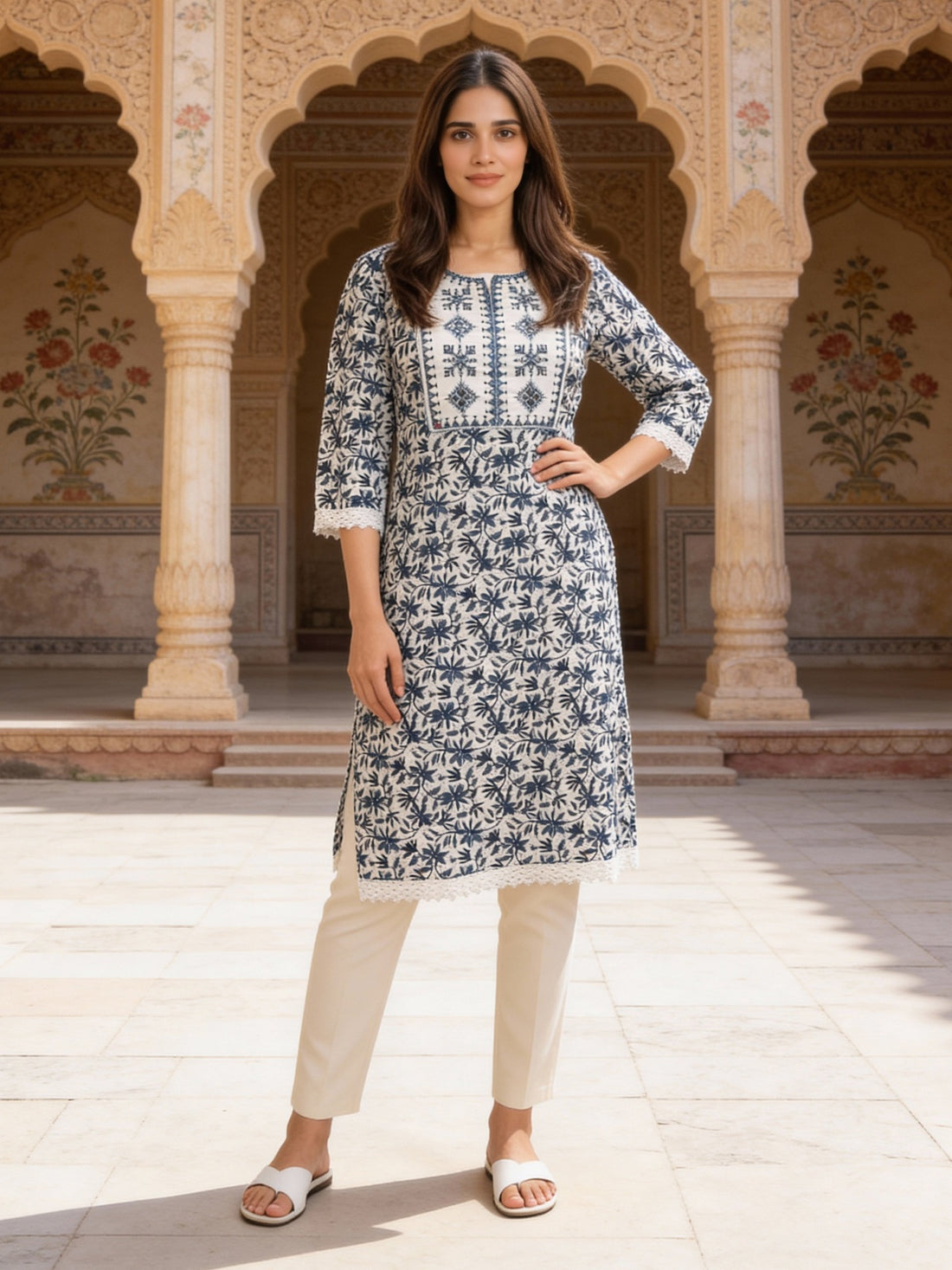 Buy Rayon Embroidered Straight Calf Length Kurta-Teal